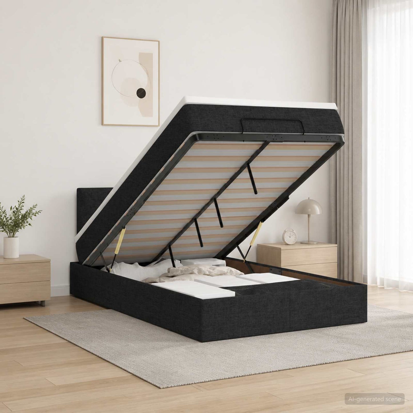 vidaXL Κρεβάτι Ottoman με Στρώμα και LED Μαύρο 120 x 200 cm Ύφασμα