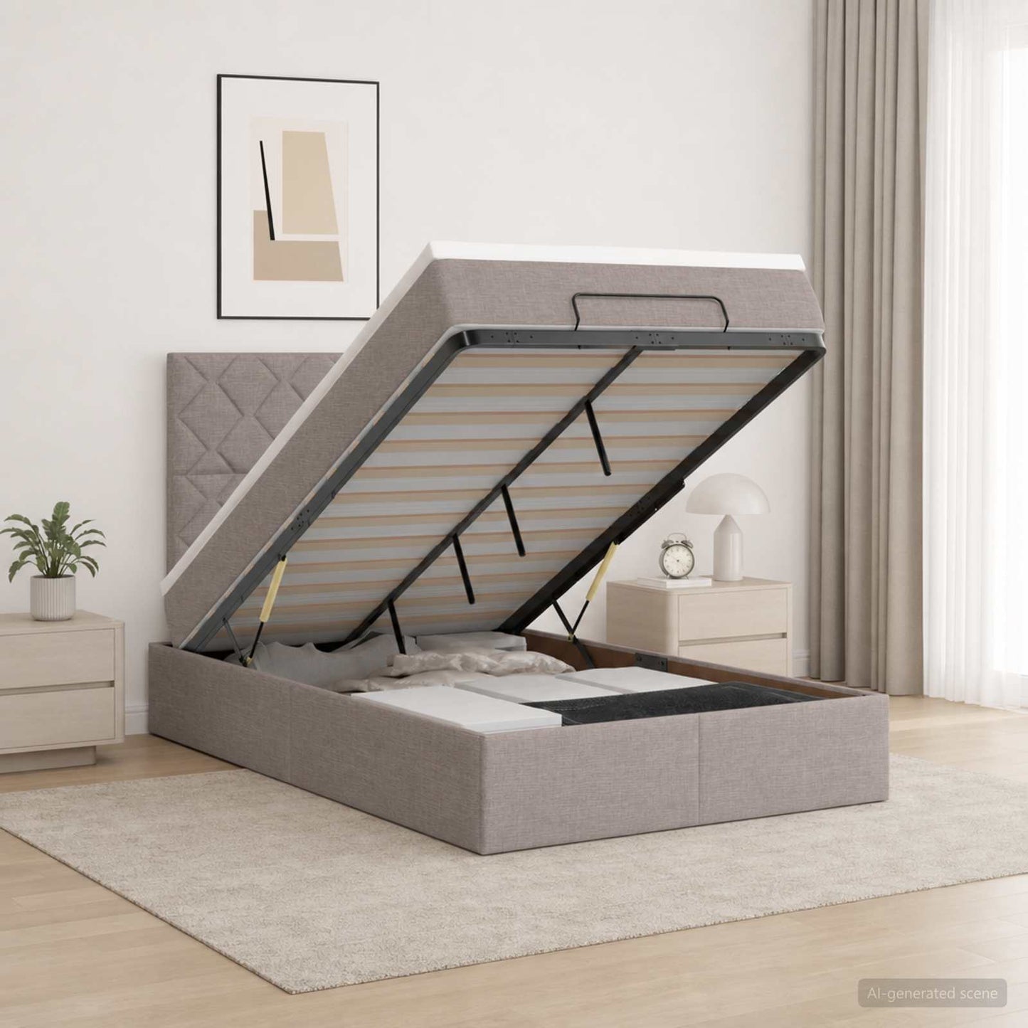vidaXL Κρεβάτι Ottoman με στρώμα με κεφαλάρι Taupe 120 x 190 cm Ύφασμα