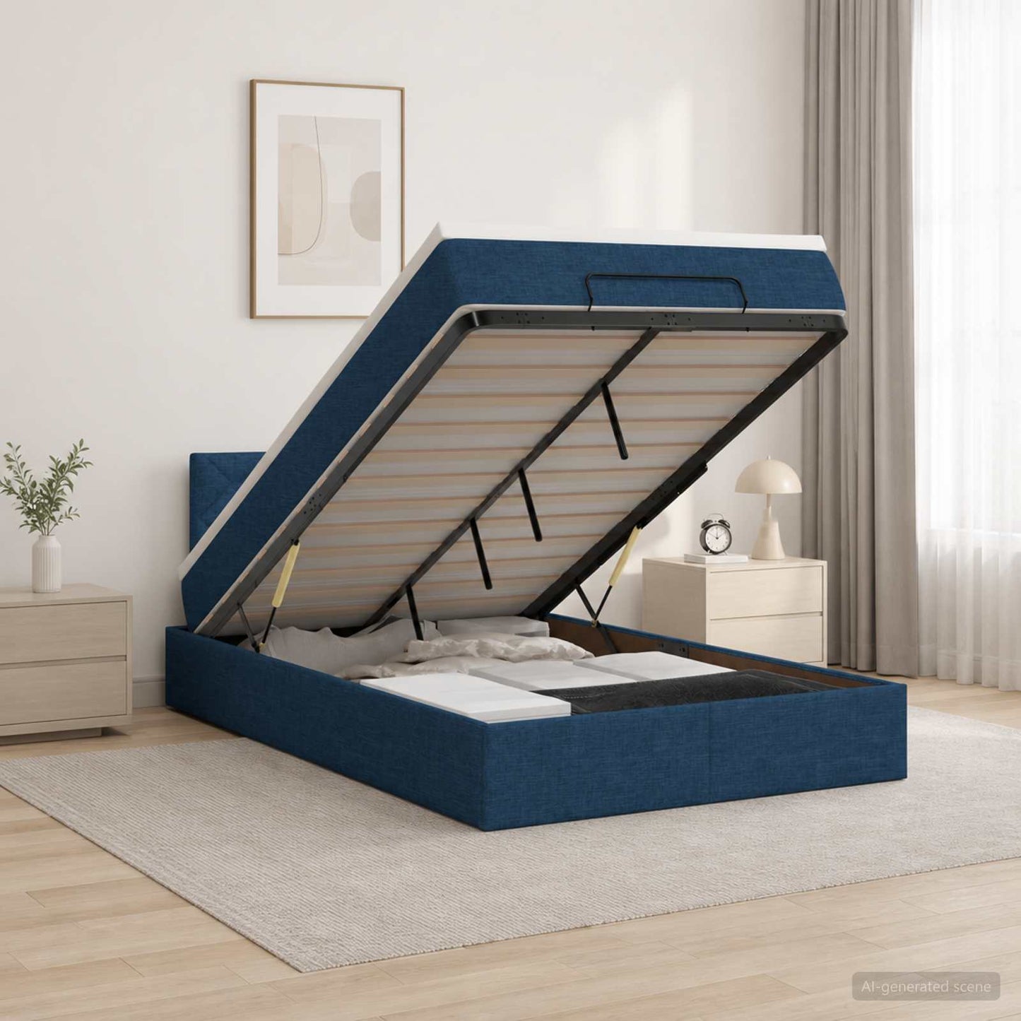 vidaXL Κρεβάτι Ottoman με Στρώμα και LED Μπλε 120 x 200 cm Ύφασμα