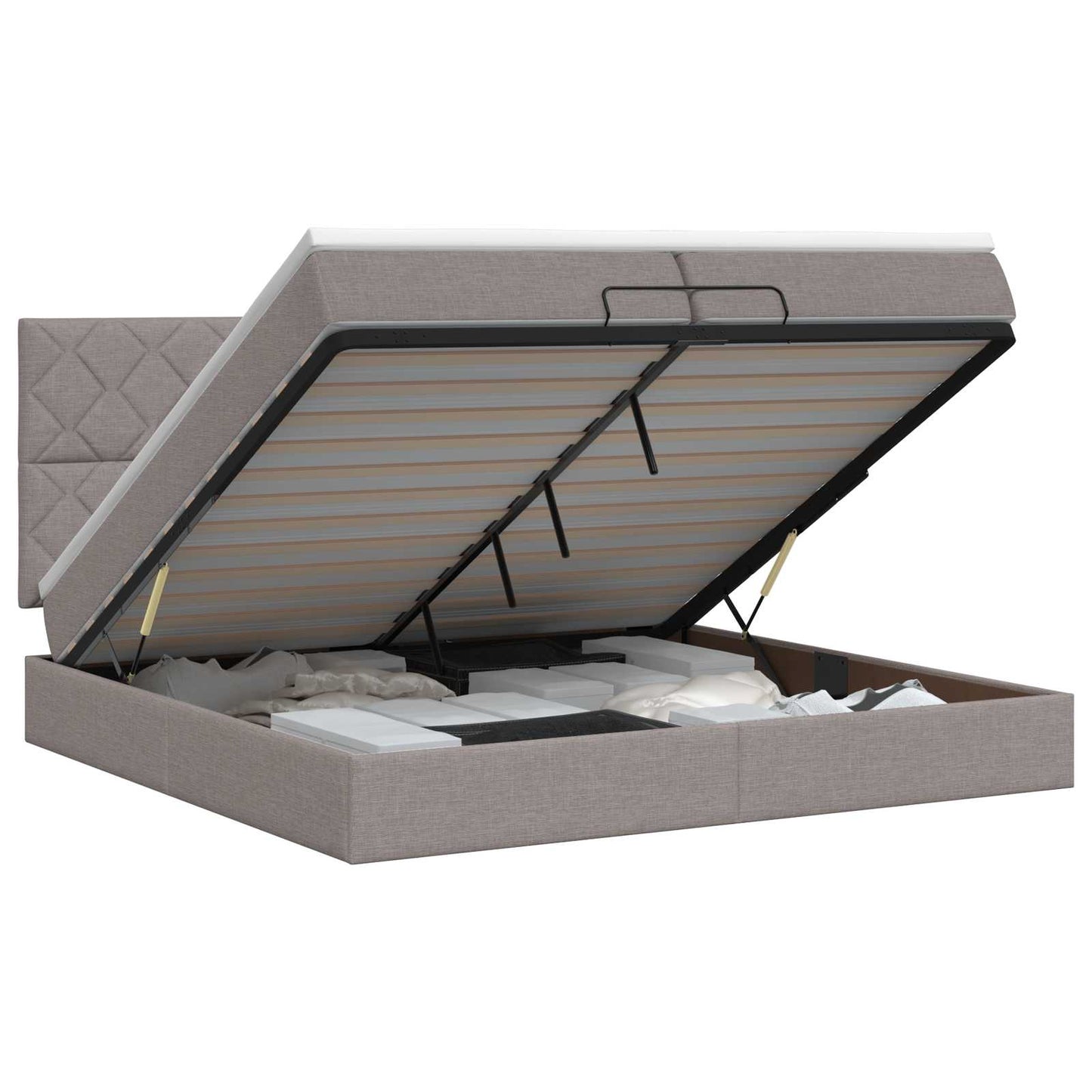 vidaXL Κρεβάτι Ottoman με στρώμα με κεφαλάρι Taupe 200 x 200 cm Ύφασμα