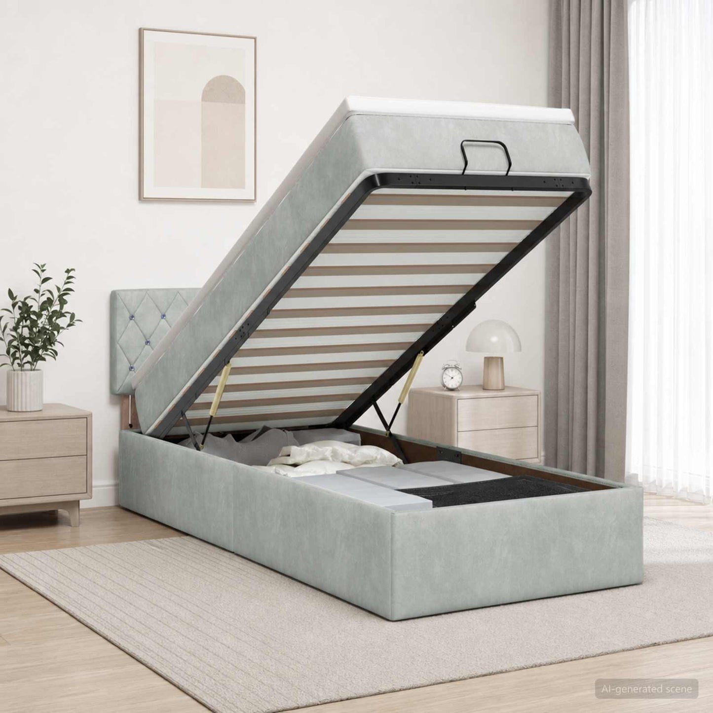 vidaXL Κρεβάτι Ottoman με Στρώμα και LED Ανοιχτό γκρι 90 x 190 cm