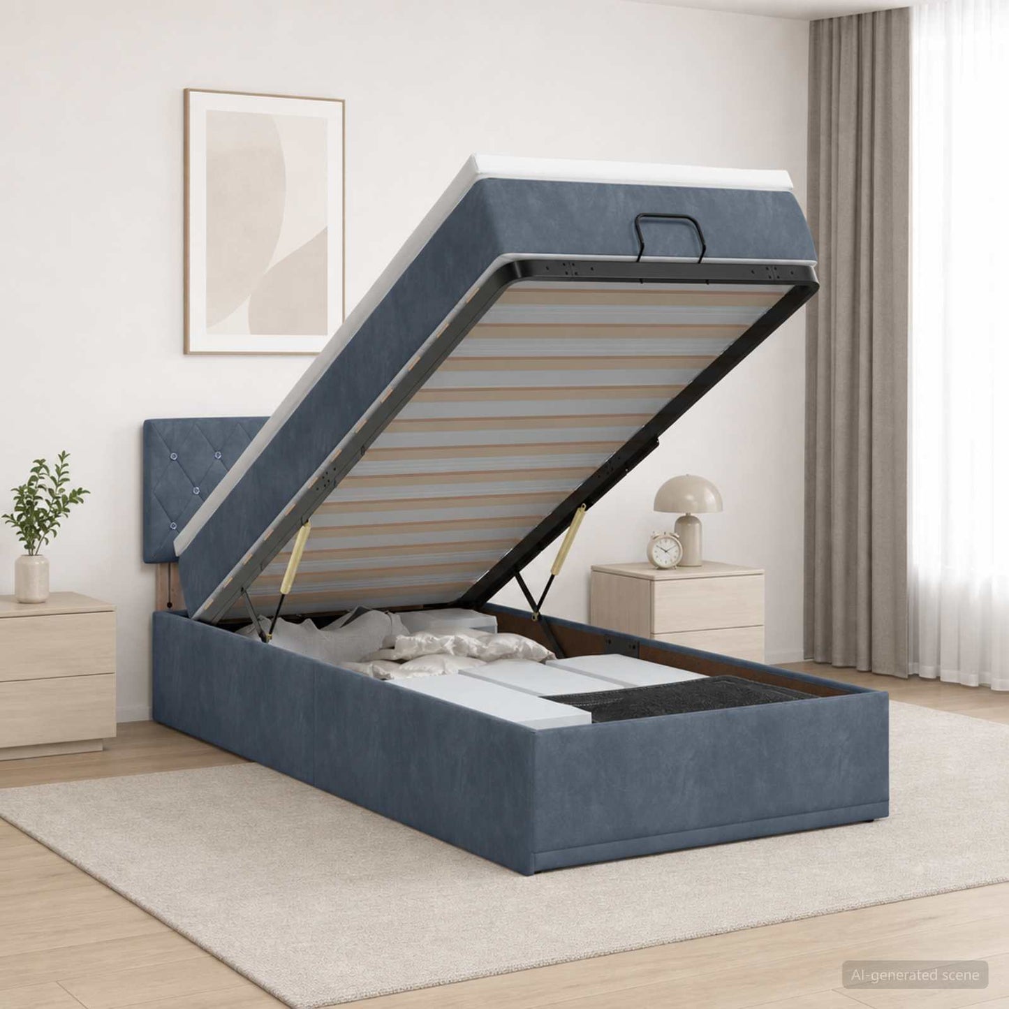 vidaXL Κρεβάτι Ottoman με Στρώμα και LED Σκούρο Γκρι 100 x 200 cm