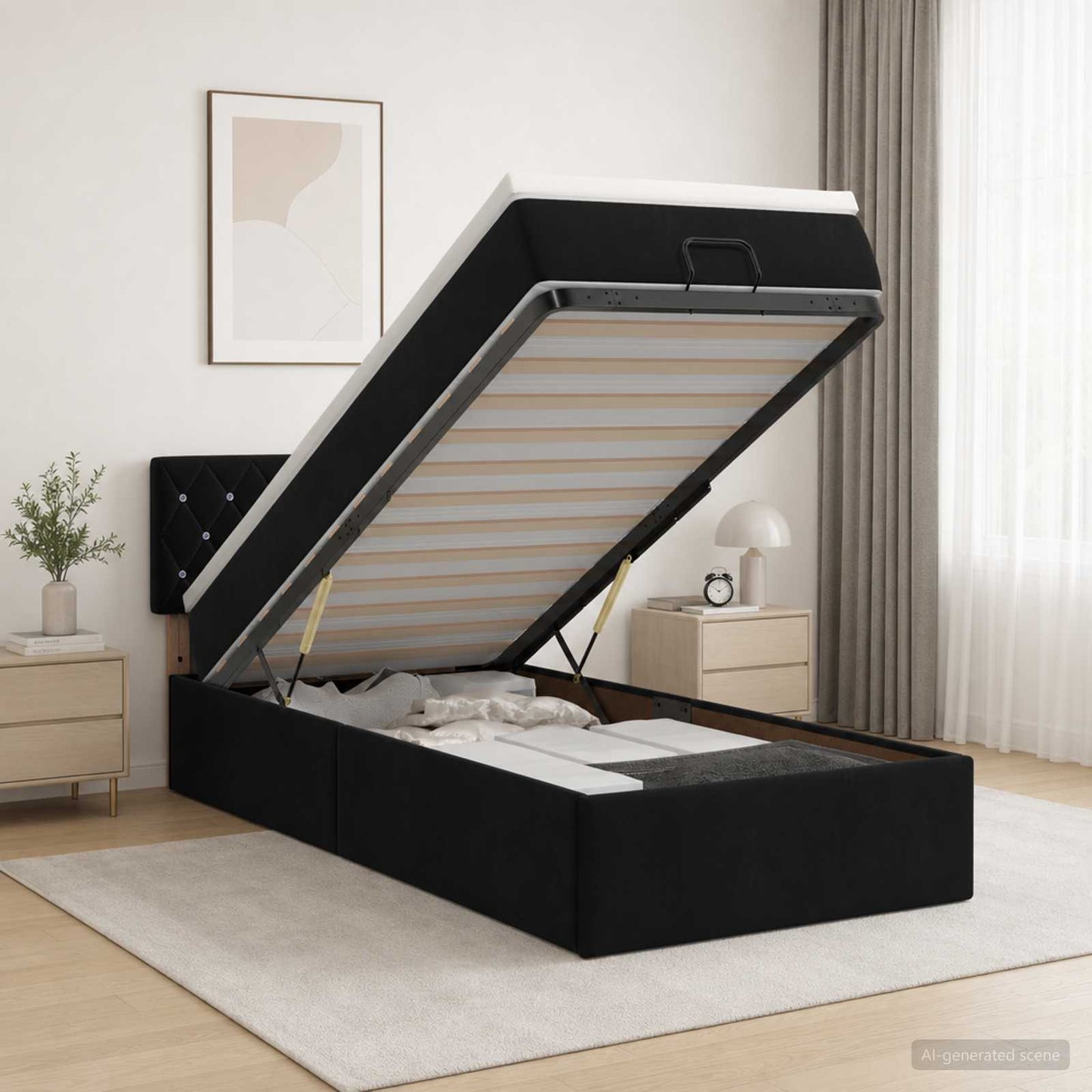 vidaXL Κρεβάτι Ottoman με στρώμα με κεφαλάρι Μαύρο 90 x 200 cm Βελούδο
