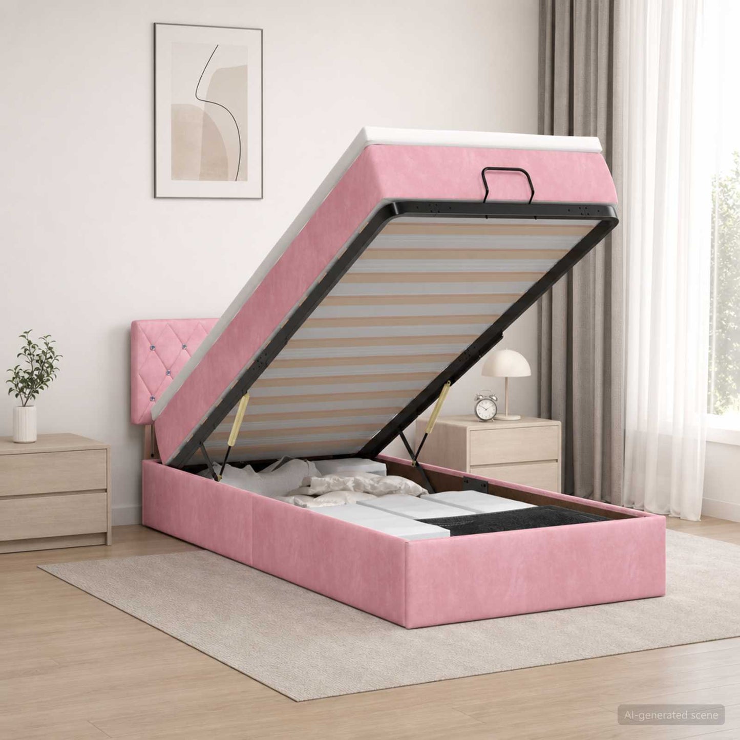 vidaXL Κρεβάτι Ottoman με στρώμα με κεφαλάρι Ροζ 90 x 200 cm Βελούδο