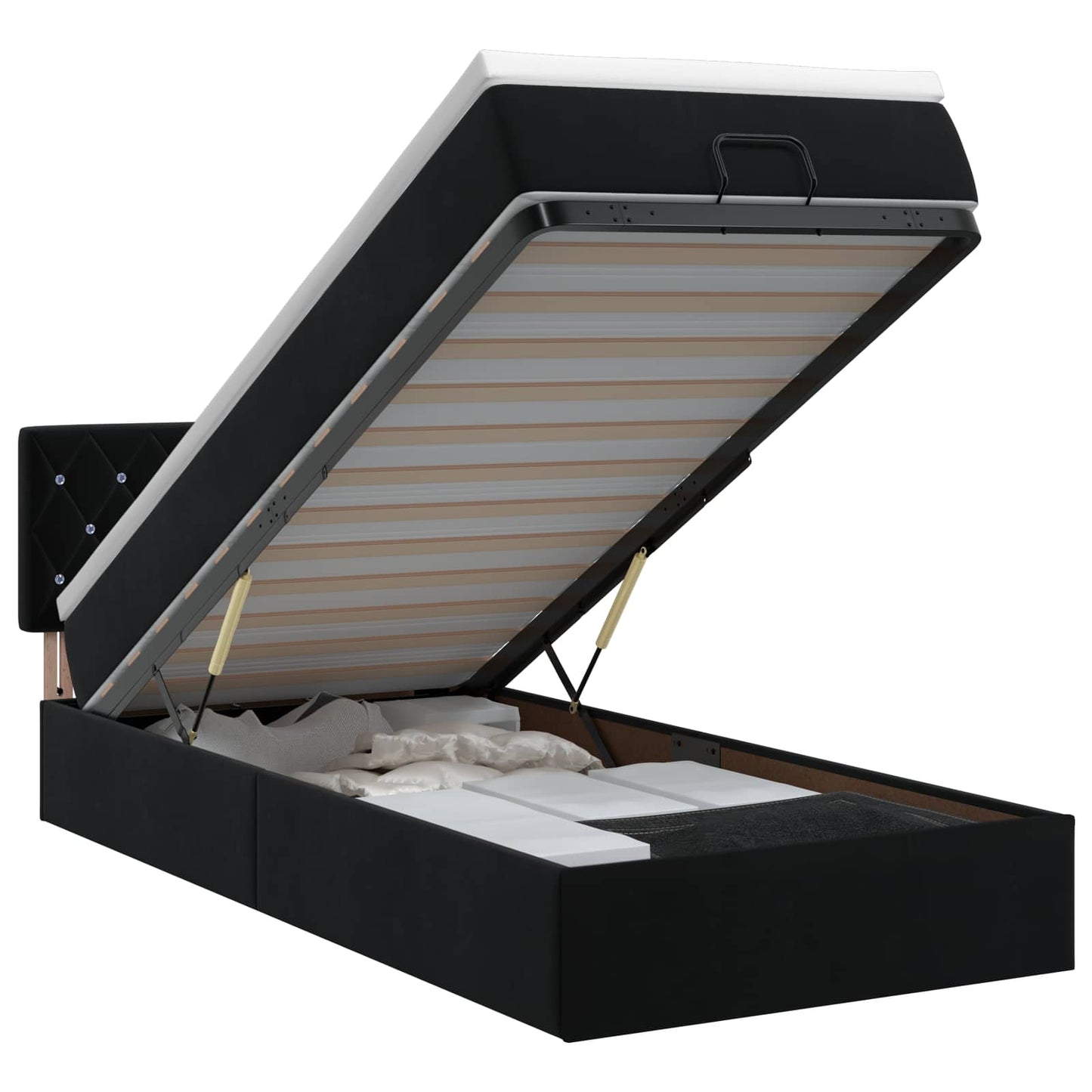 vidaXL Κρεβάτι Ottoman με στρώμα με κεφαλάρι Μαύρο 90 x 200 cm Βελούδο