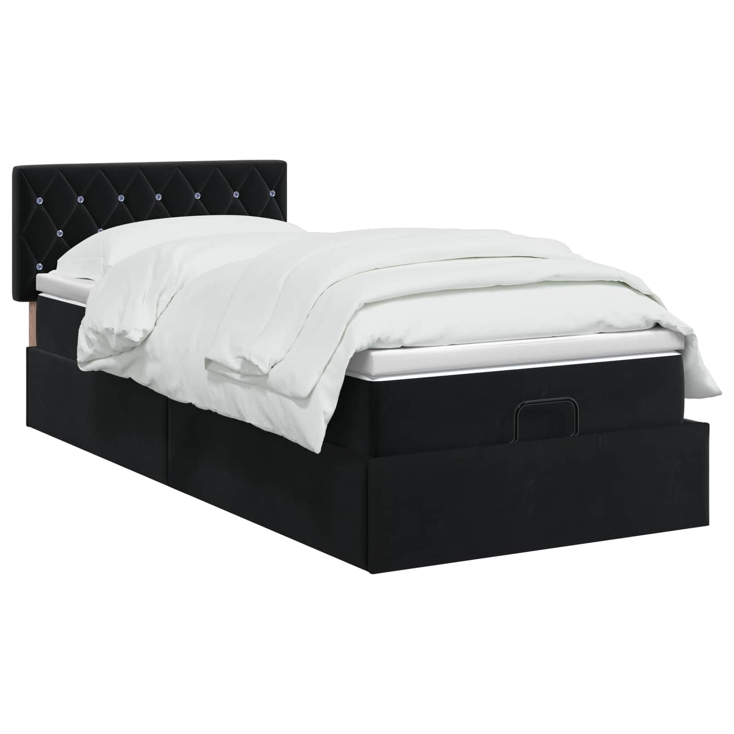 vidaXL Κρεβάτι Ottoman με στρώμα με κεφαλάρι Μαύρο 90 x 200 cm Βελούδο