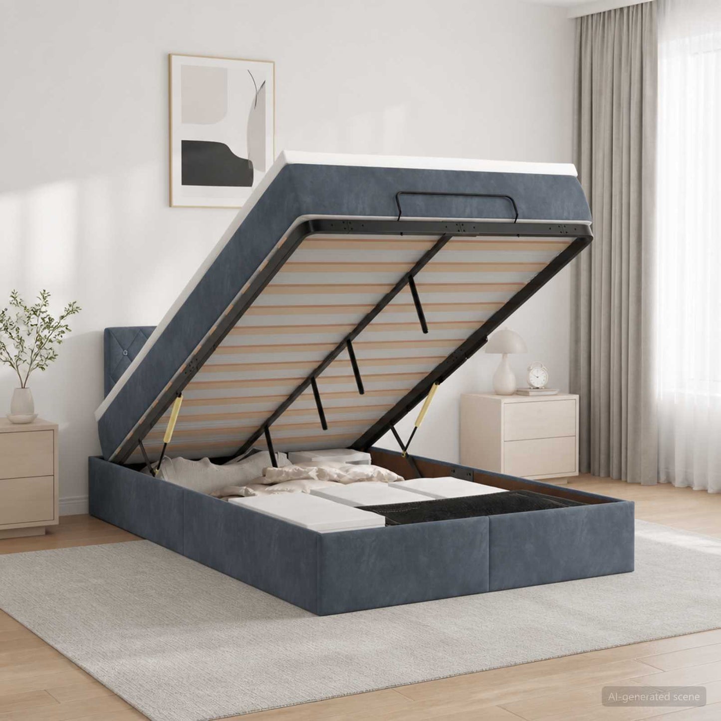 vidaXL Κρεβάτι Ottoman με Στρώμα και LED Σκούρο Γκρι 120 x 190 cm