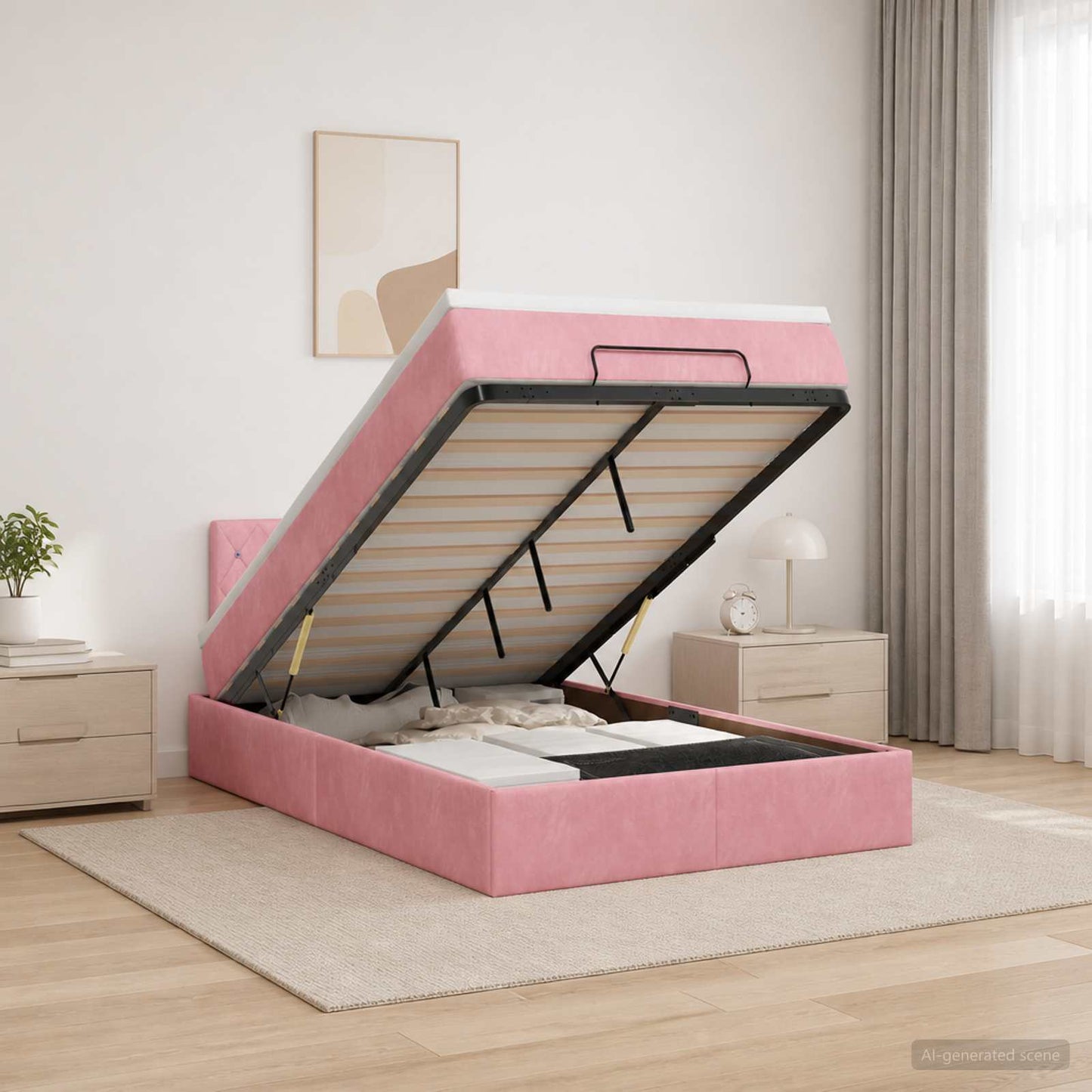 vidaXL Κρεβάτι Ottoman με Στρώμα και LED Ροζ 120 x 190 cm Βελούδο