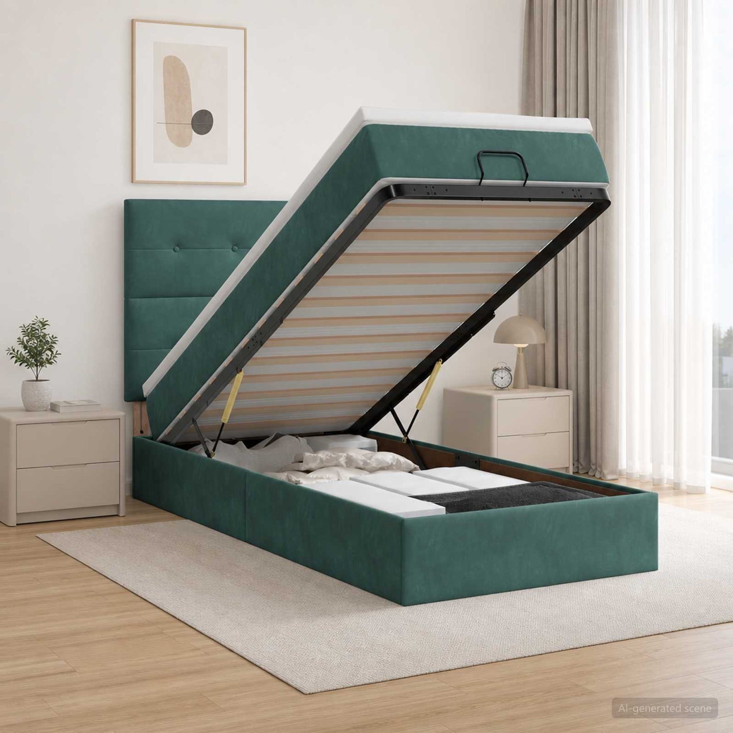 vidaXL Κρεβάτι Ottoman με στρώμα Σκούρο Πράσινο 80 x 200 cm Βελούδο