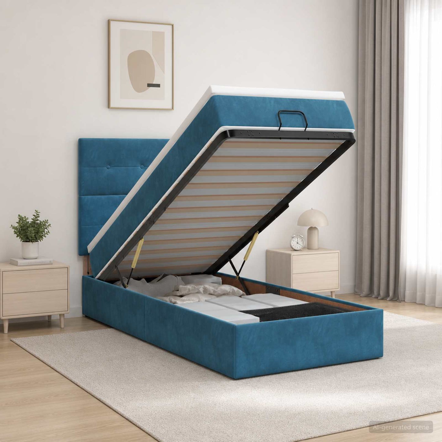 vidaXL Κρεβάτι Ottoman με Στρώμα και LED Σκούρο Μπλε 90 x 190 cm