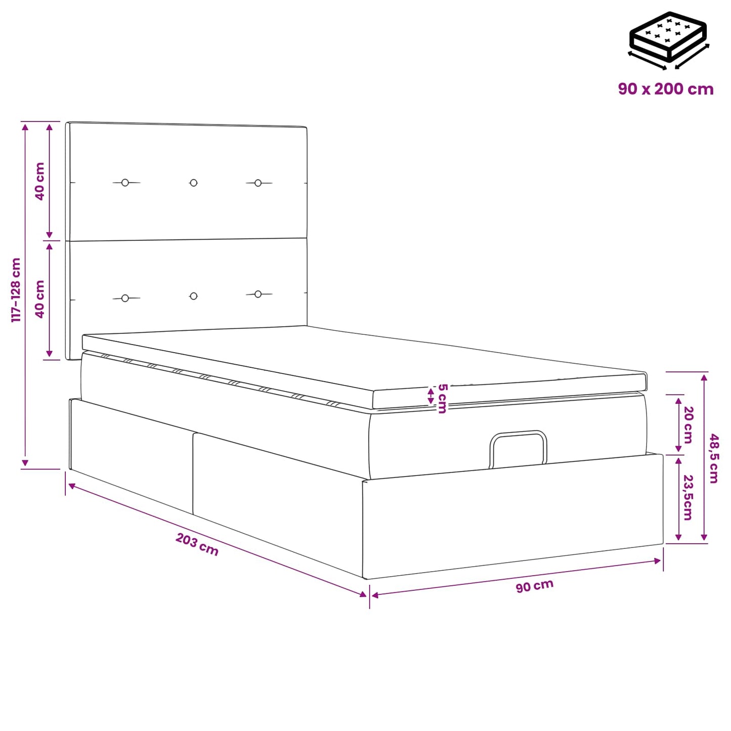 vidaXL Κρεβάτι Ottoman με στρώμα Ανοιχτό γκρι 90 x 200 cm Βελούδο