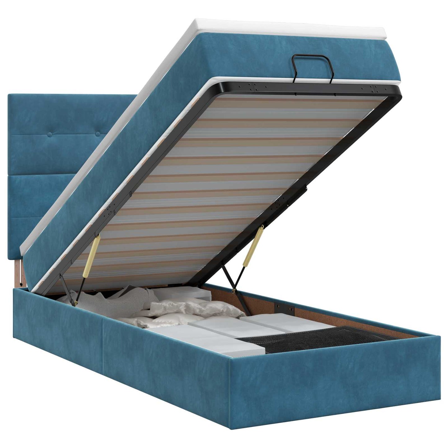 vidaXL Κρεβάτι Ottoman με στρώμα Σκούρο Μπλε 100 x 200 cm Βελούδο