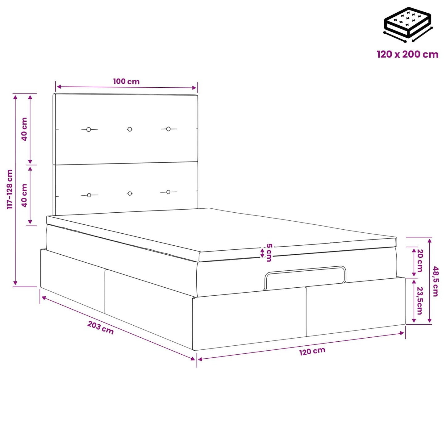 vidaXL Κρεβάτι Ottoman με στρώμα Σκούρο Μπλε 120 x 200 cm Βελούδο