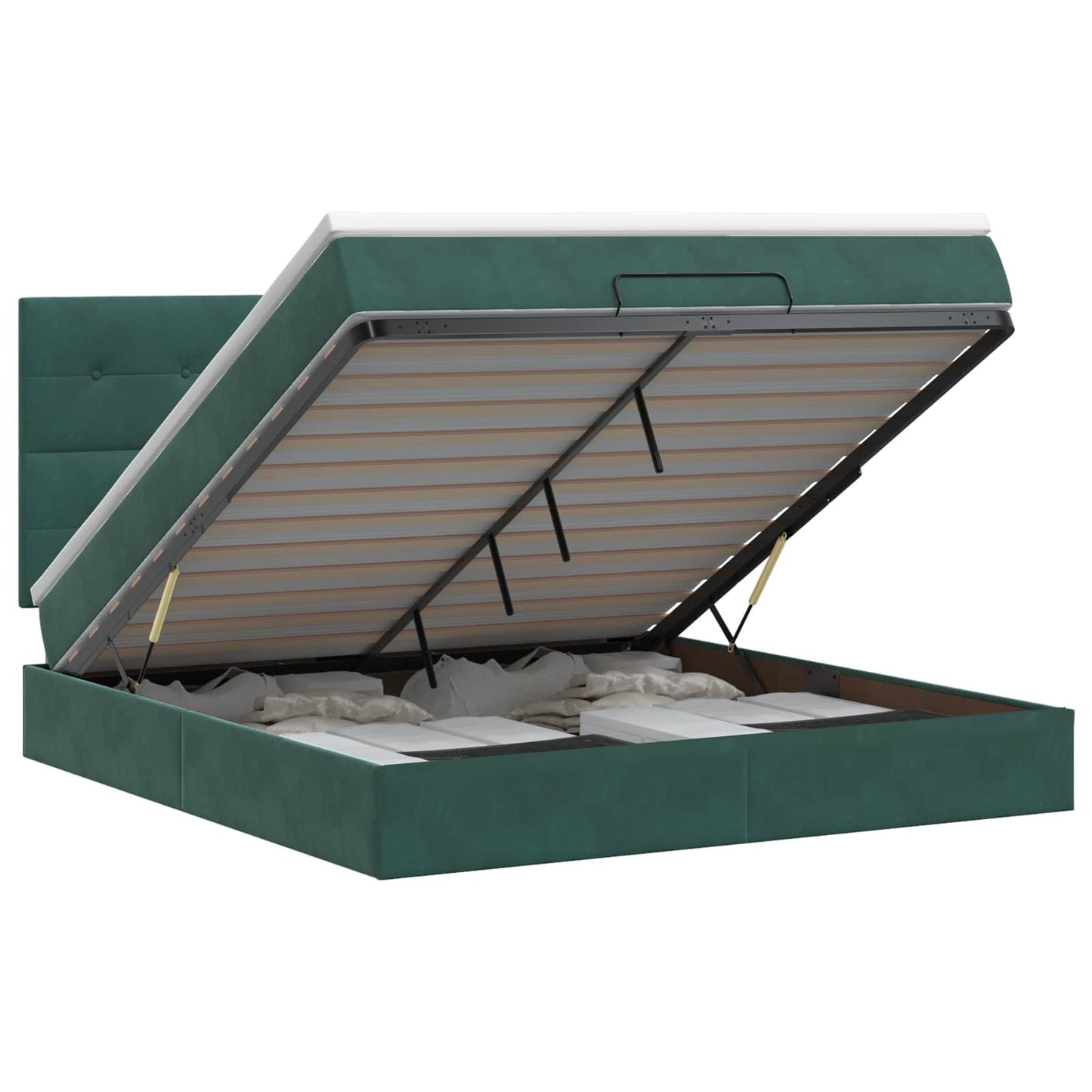 vidaXL Κρεβάτι Ottoman με στρώμα Σκούρο Πράσινο 160 x 200 cm Βελούδο