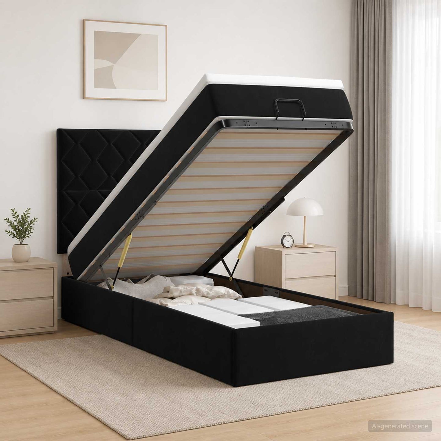 vidaXL Κρεβάτι Ottoman με Στρώμα και LED Μαύρο 80 x 200 cm Βελούδο