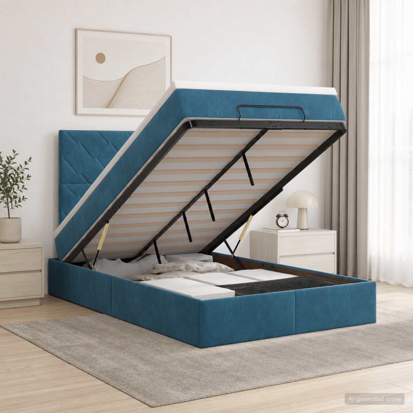 vidaXL Κρεβάτι Ottoman με Στρώμα και LED Σκούρο Μπλε 120 x 200 cm