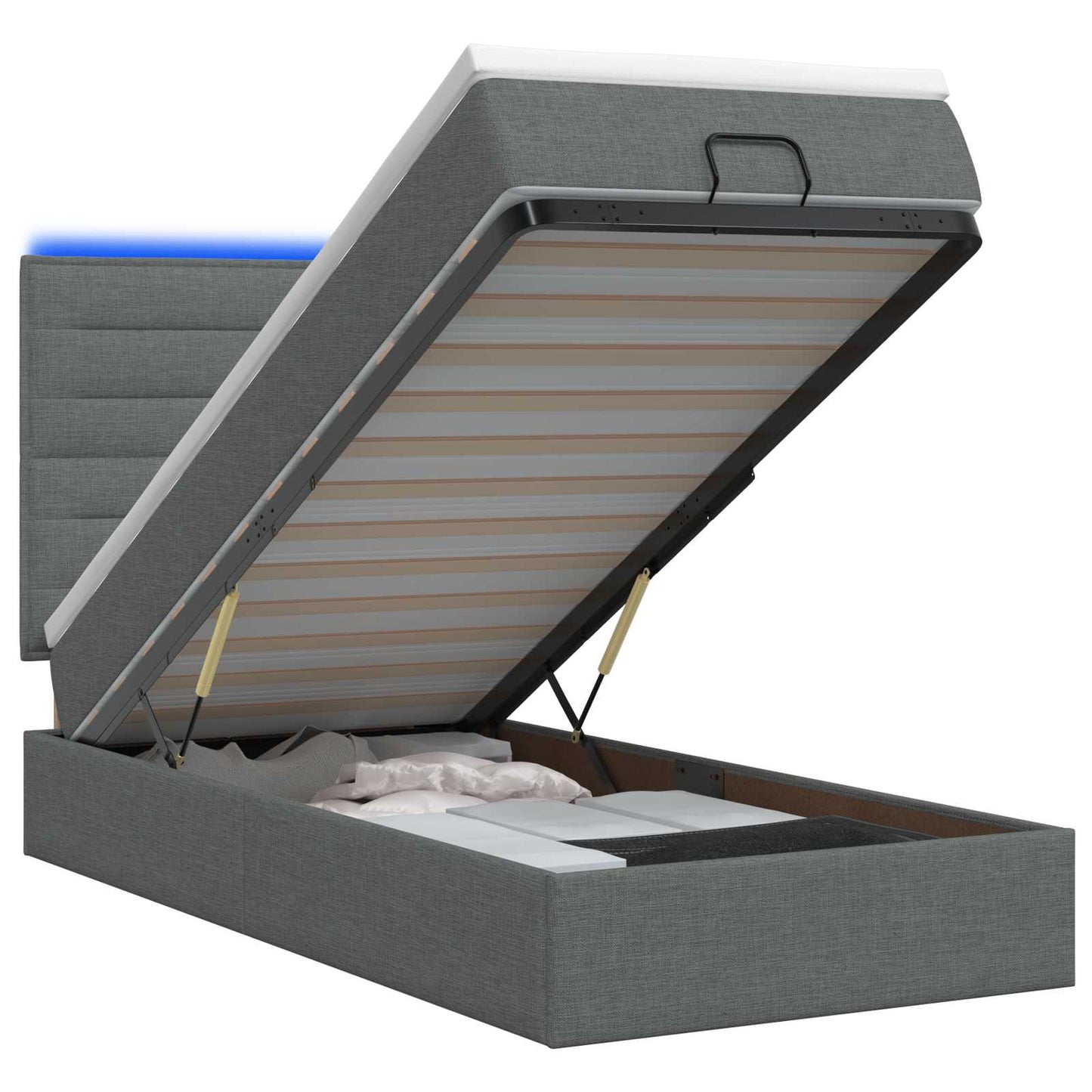 vidaXL Κρεβάτι Ottoman με Στρώμα και LED Σκούρο Γκρι 80 x 200 cm