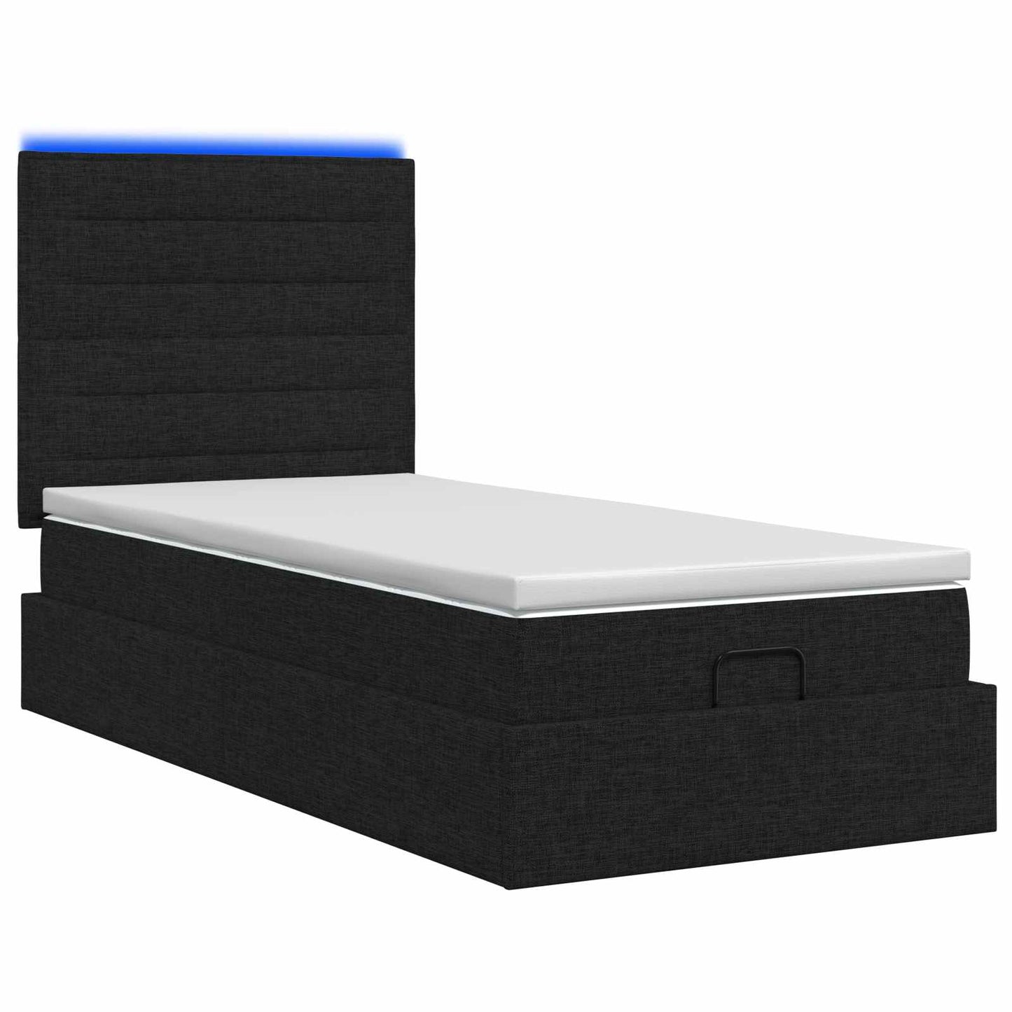 vidaXL Κρεβάτι Ottoman με Στρώμα και LED Μαύρο 90 x 190 cm Ύφασμα