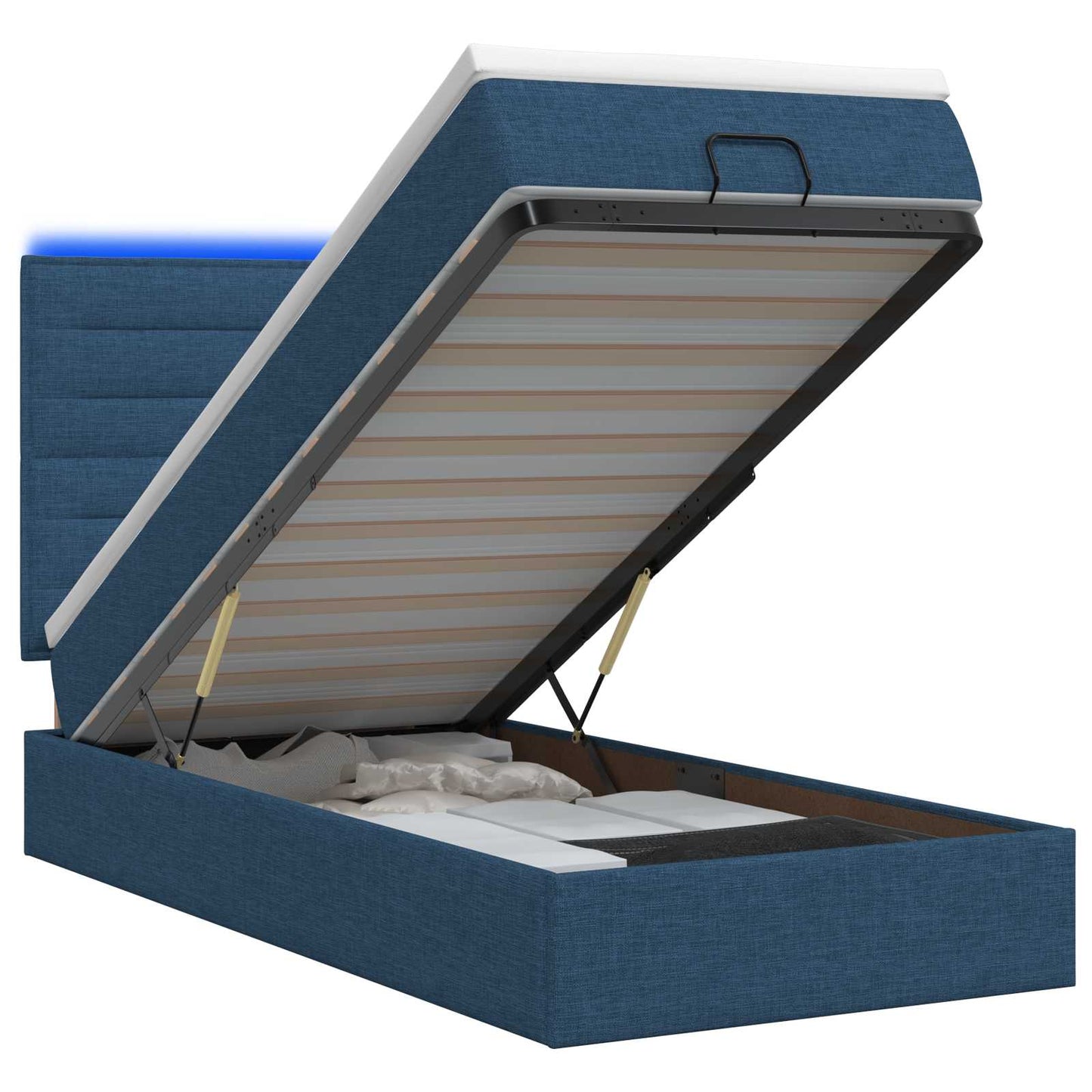 vidaXL Κρεβάτι Ottoman με Στρώμα και LED Μπλε 90 x 190 cm Ύφασμα