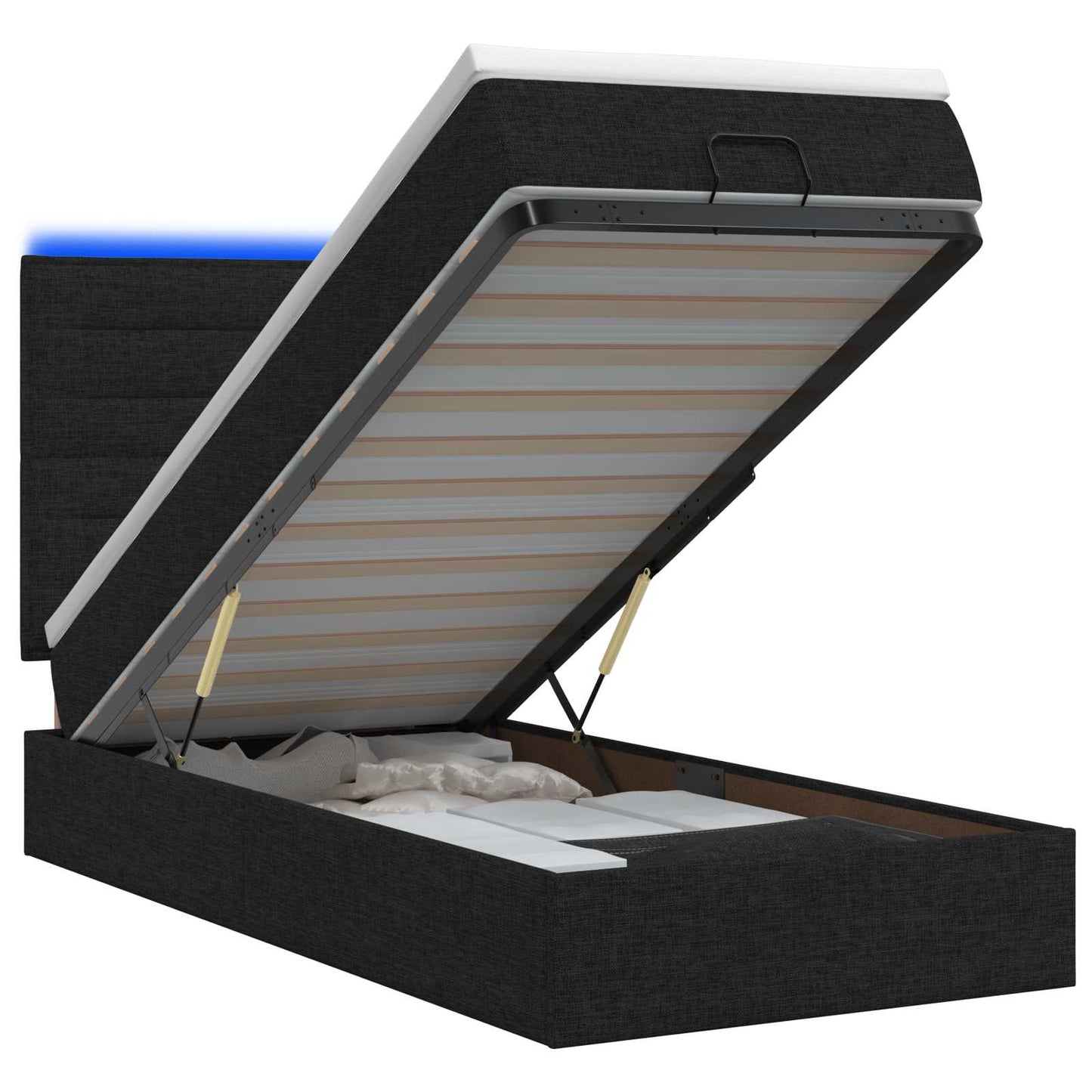 vidaXL Κρεβάτι Ottoman με Στρώμα και LED Μαύρο 90 x 200 cm Ύφασμα