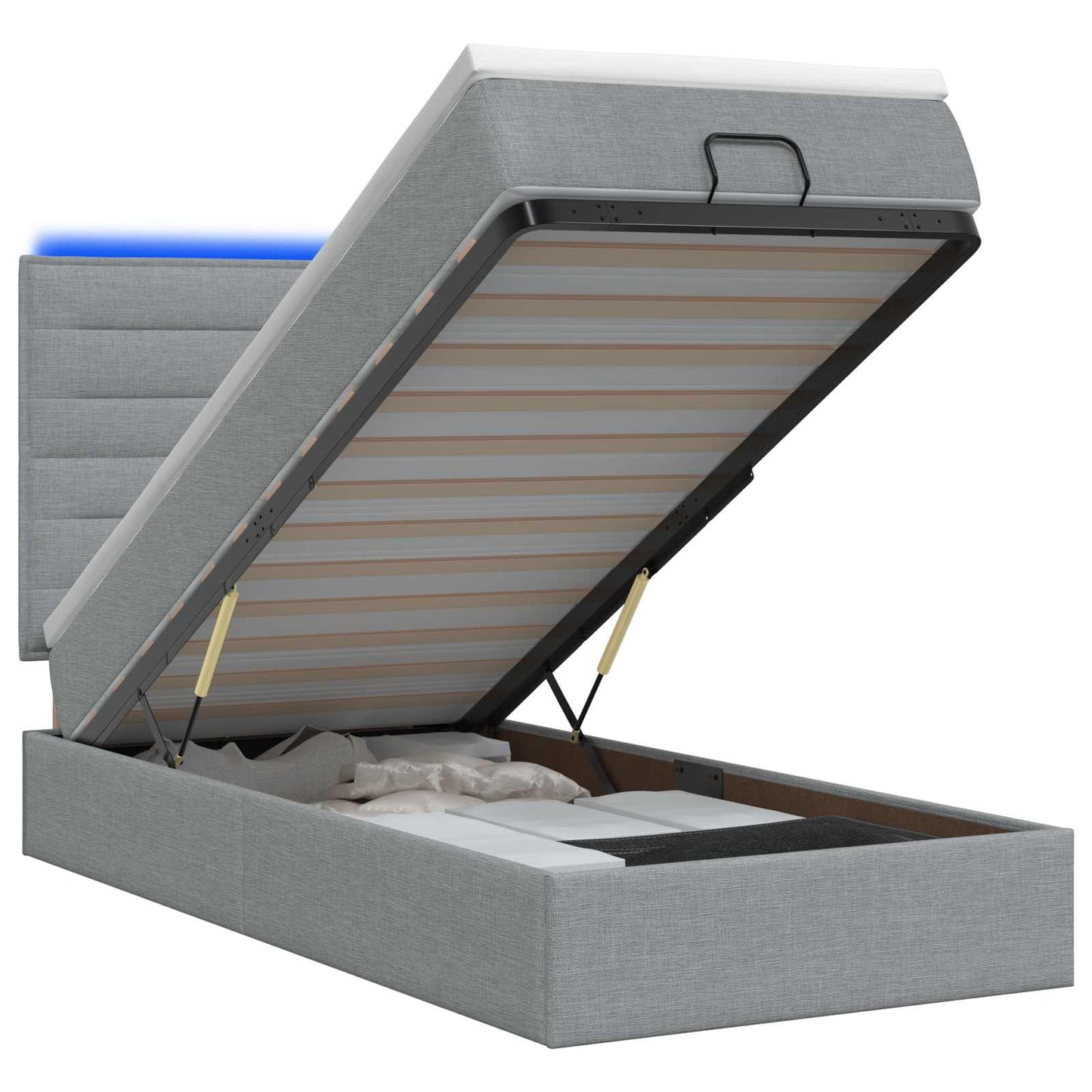 vidaXL Κρεβάτι Ottoman με Στρώμα και LED Ανοιχτό γκρι 100 x 200 cm