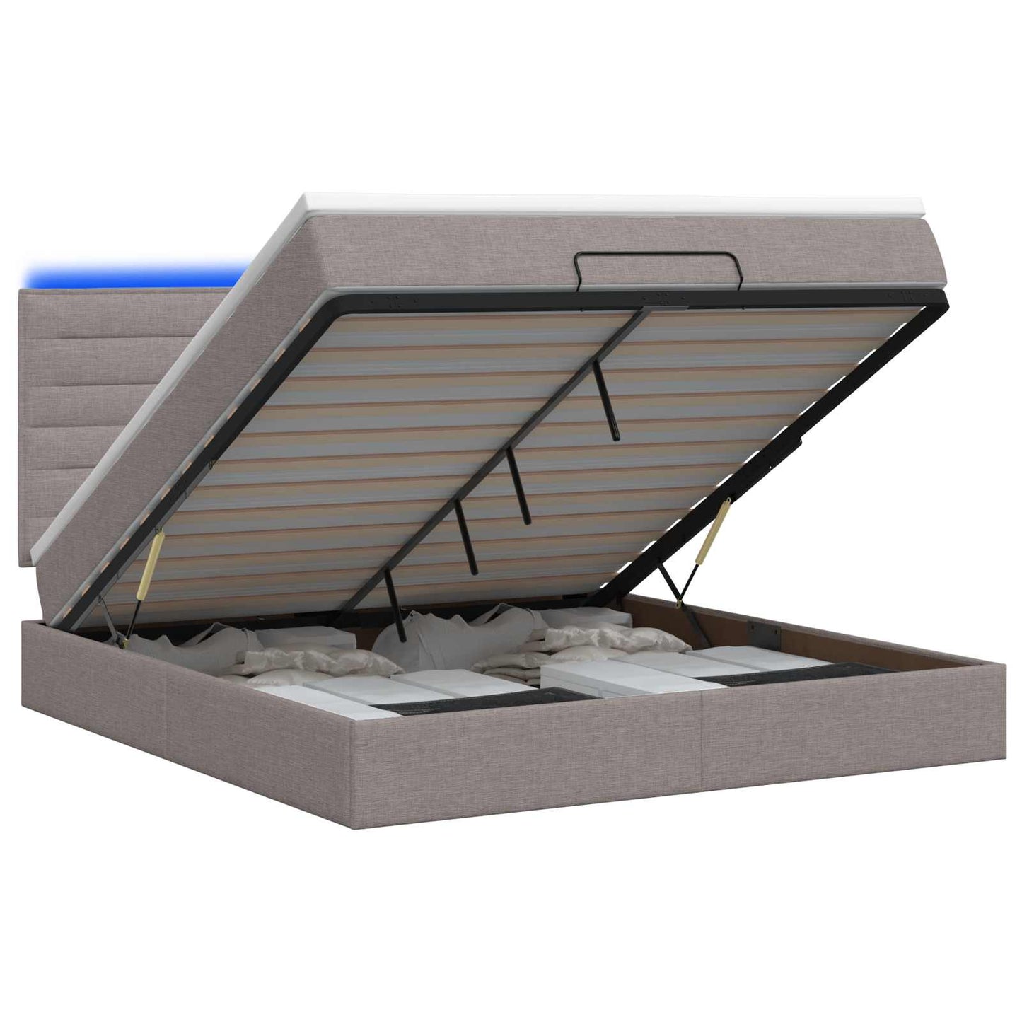 vidaXL Κρεβάτι Ottoman με Στρώμα και LED Taupe 140 x 190 cm Ύφασμα