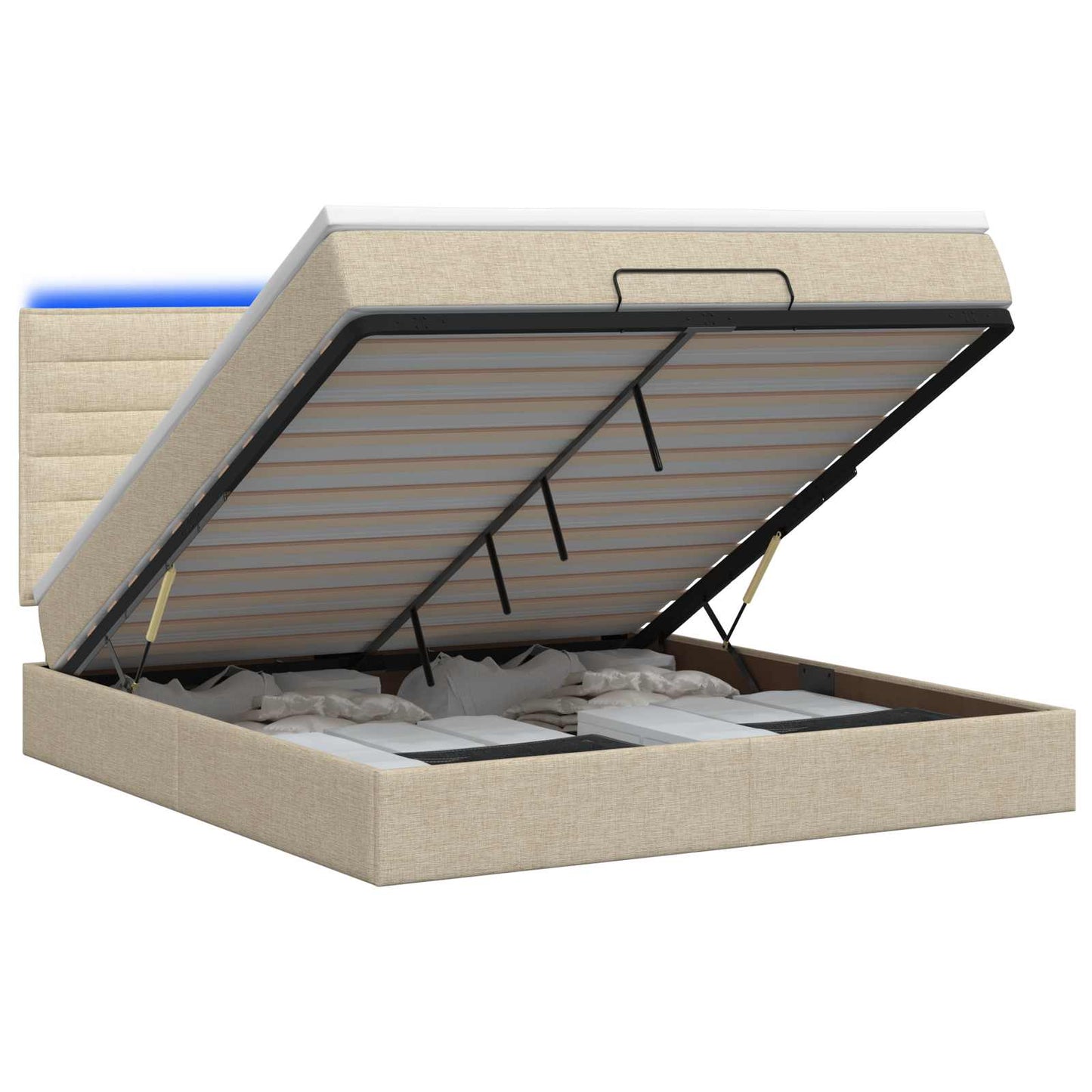 vidaXL Κρεβάτι Ottoman με Στρώμα και LED Κρεμ 140 x 190 cm Ύφασμα