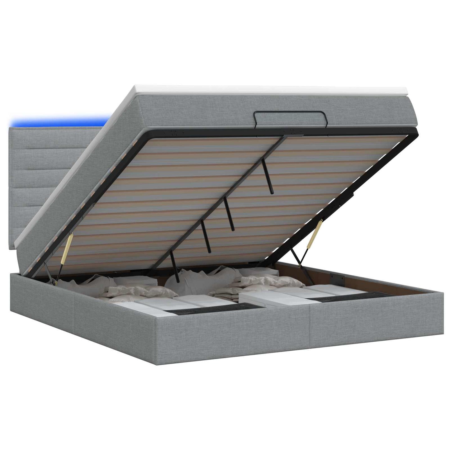 vidaXL Κρεβάτι Ottoman με Στρώμα και LED Ανοιχτό γκρι 160 x 200 cm