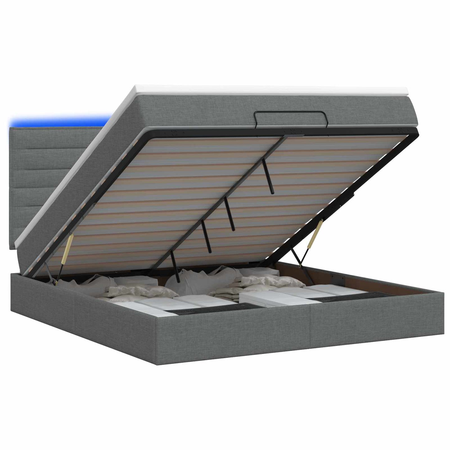 vidaXL Κρεβάτι Ottoman με Στρώμα και LED Σκούρο Γκρι 160 x 200 cm