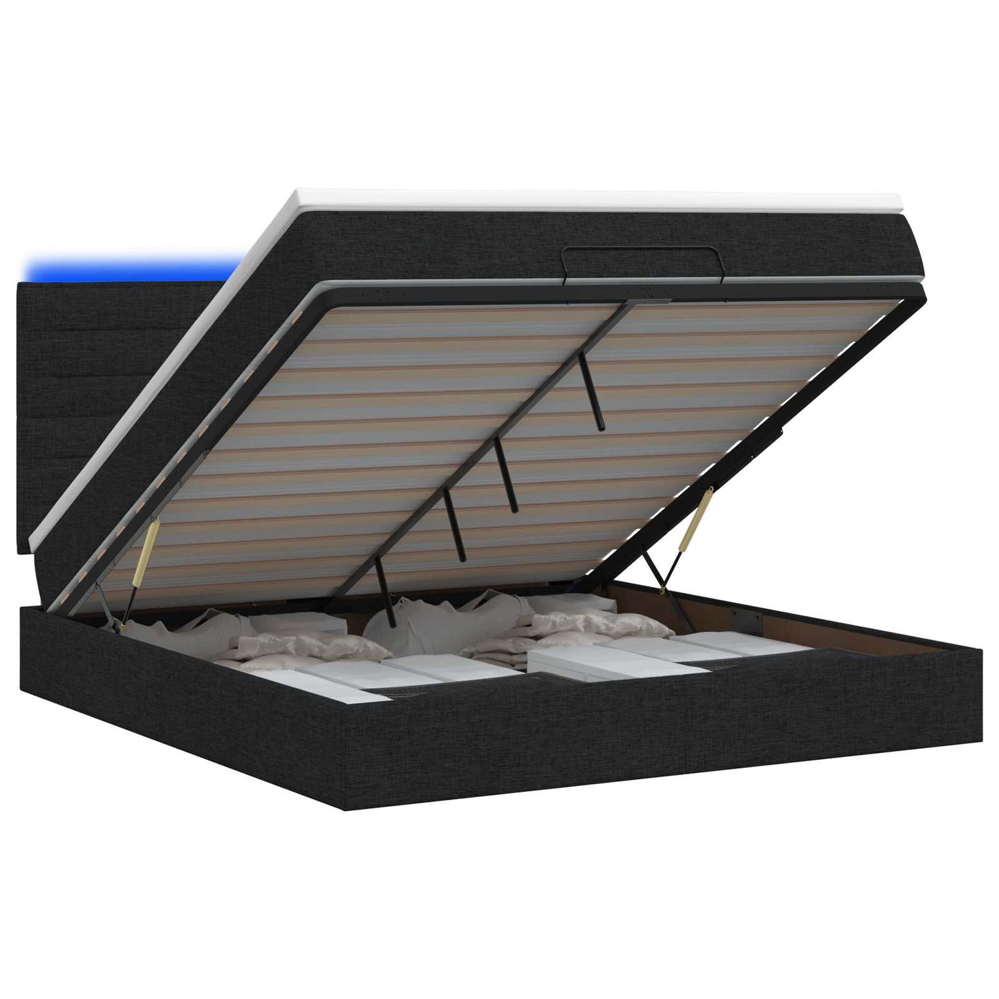 vidaXL Κρεβάτι Ottoman με Στρώμα και LED Μαύρο 160 x 200 cm Ύφασμα