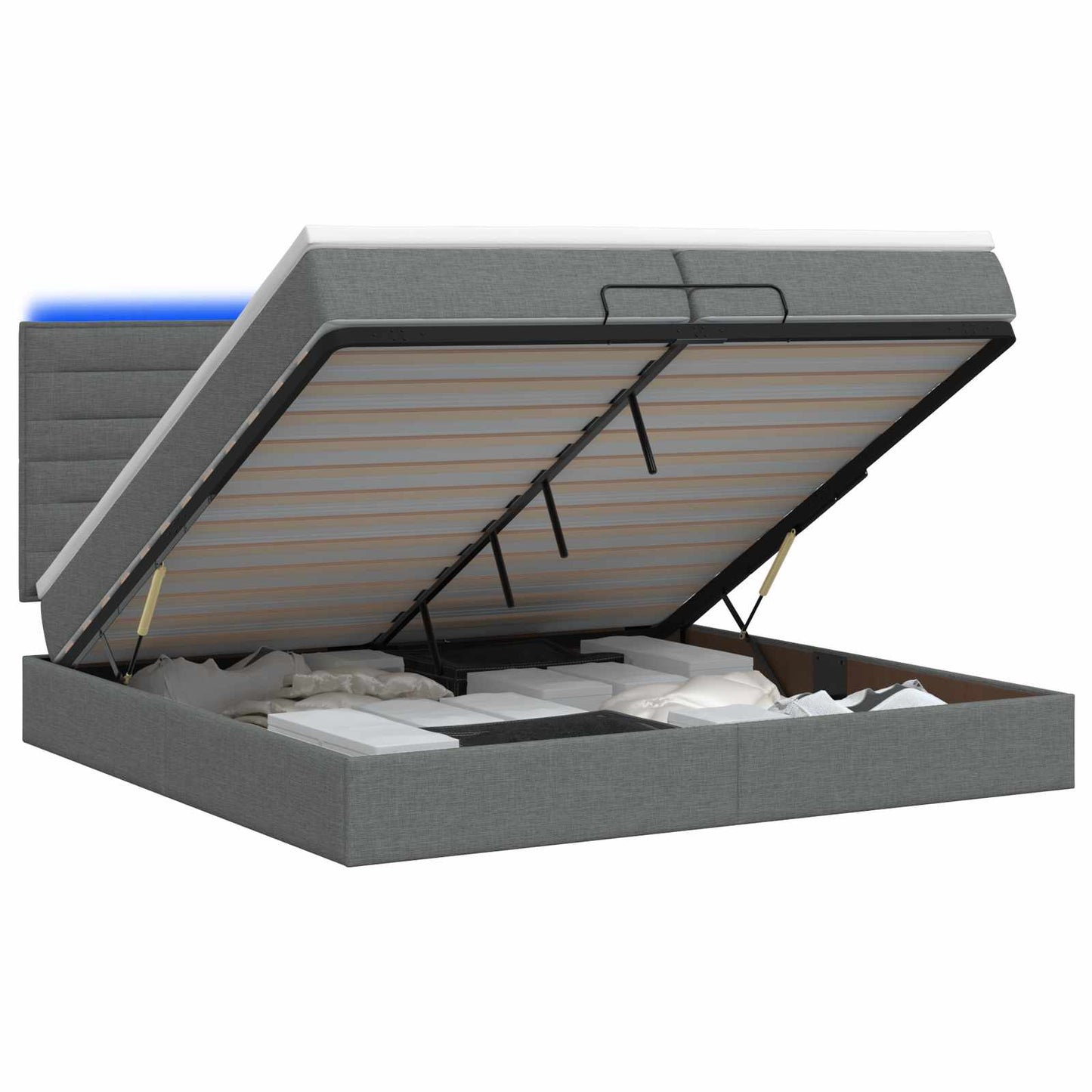 vidaXL Κρεβάτι Ottoman με Στρώμα και LED Σκούρο Γκρι 200 x 200 cm