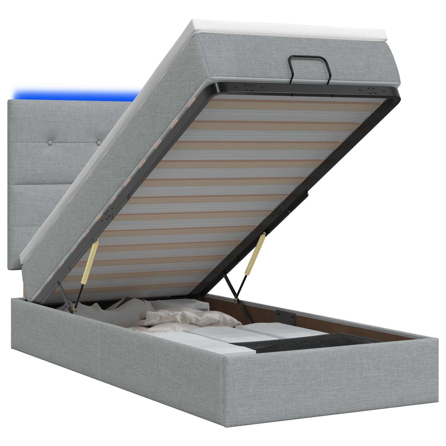 vidaXL Κρεβάτι Ottoman με Στρώμα και LED Ανοιχτό γκρι 80 x 200 cm