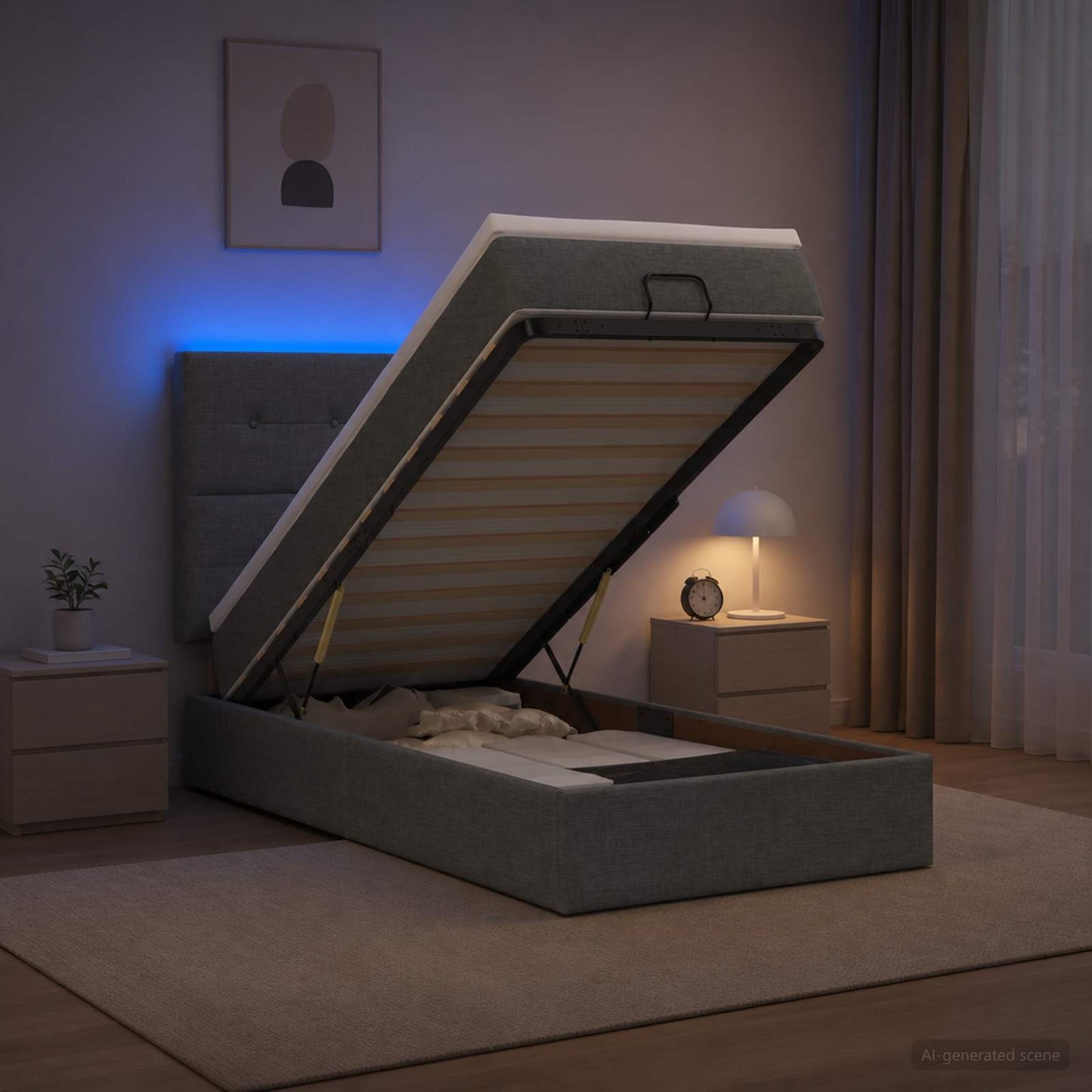 vidaXL Κρεβάτι Ottoman με Στρώμα και LED Σκούρο Γκρι 100 x 200 cm
