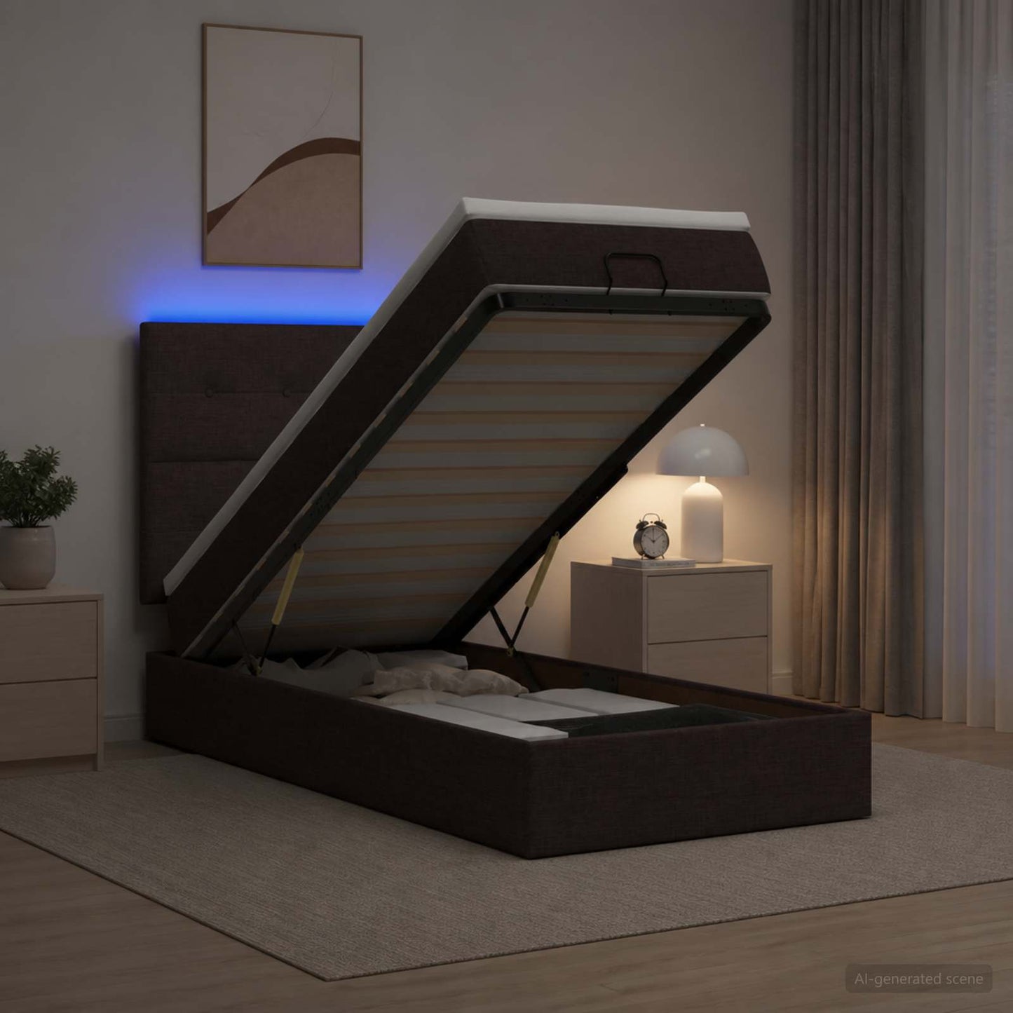 vidaXL Κρεβάτι Ottoman με Στρώμα και LED Σκούρο Καφέ 80 x 200 cm
