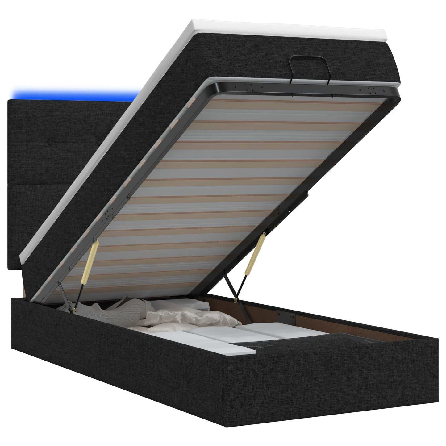 vidaXL Κρεβάτι Ottoman με Στρώμα και LED Μαύρο 90 x 190 cm Ύφασμα