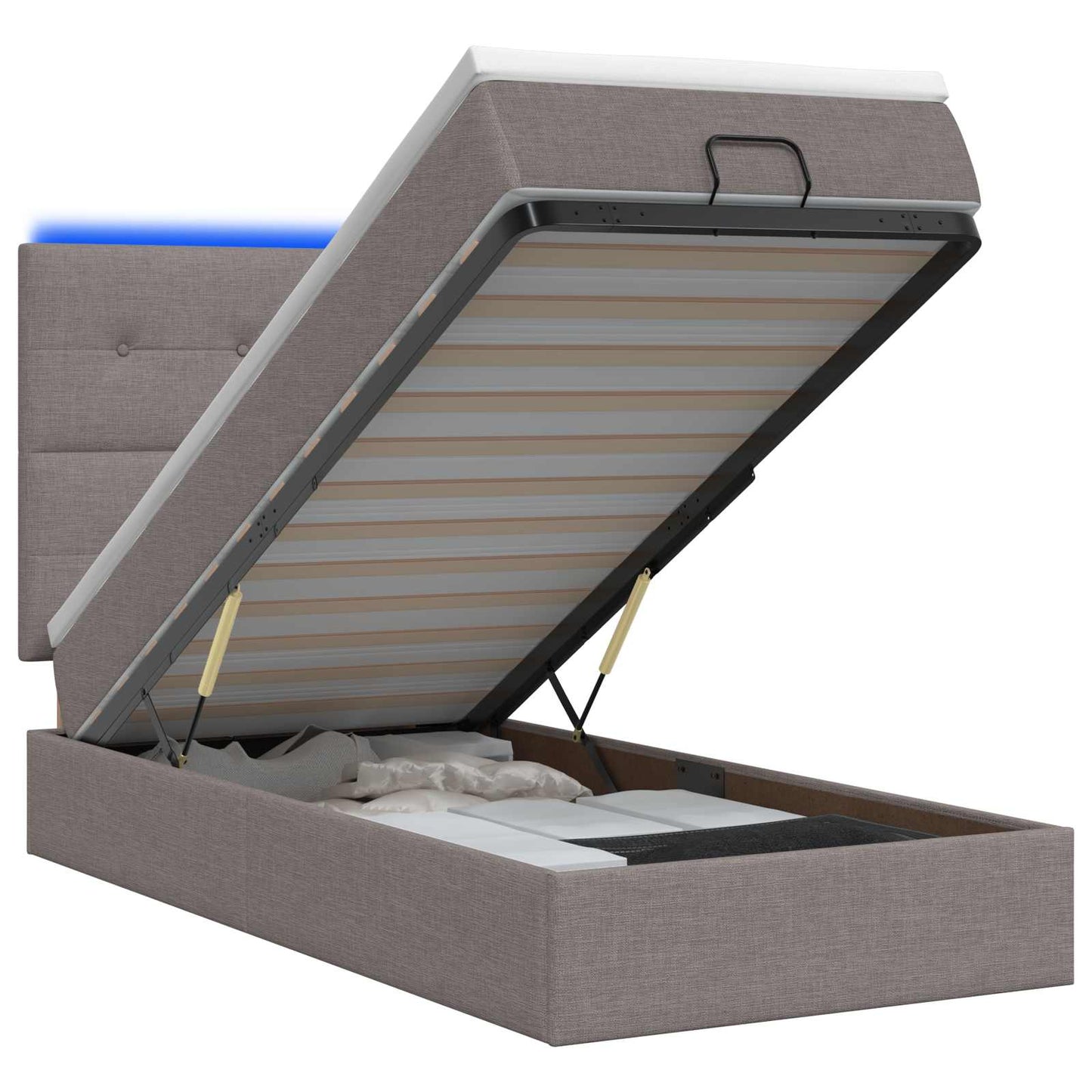 vidaXL Κρεβάτι Ottoman με Στρώμα και LED Taupe 90 x 200 cm Ύφασμα