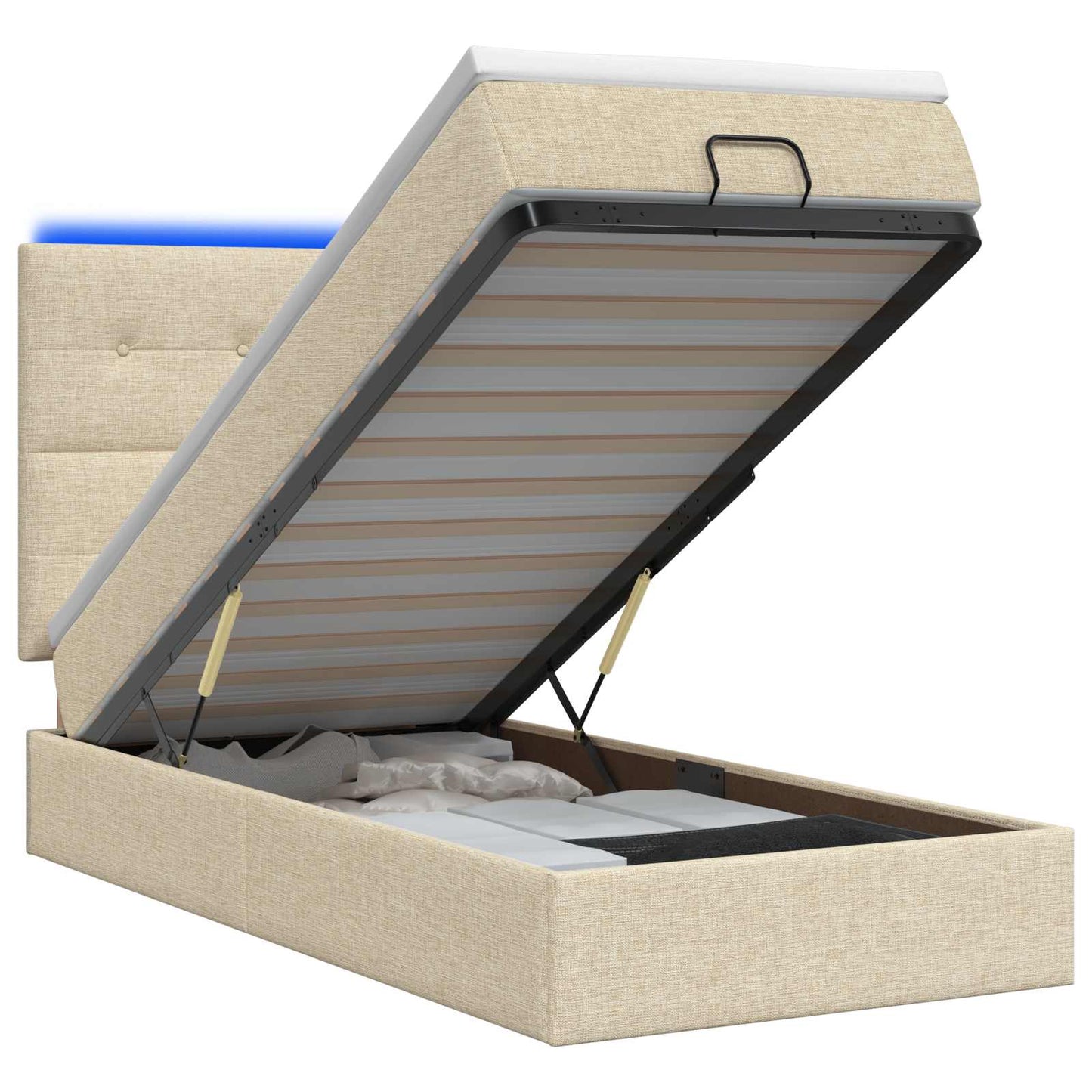 vidaXL Κρεβάτι Ottoman με Στρώμα και LED Κρεμ 90 x 200 cm Ύφασμα
