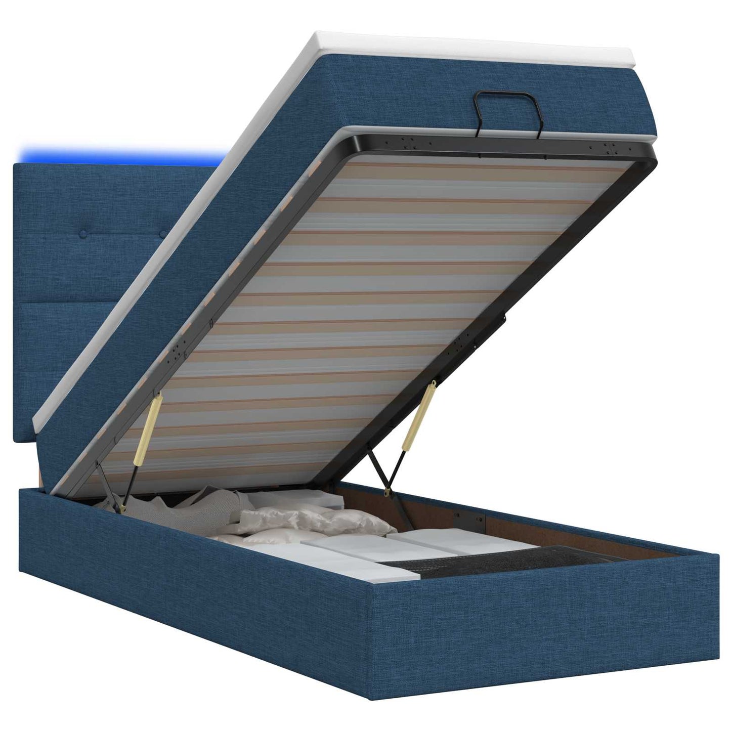 vidaXL Κρεβάτι Ottoman με Στρώμα και LED Μπλε 90 x 200 cm Ύφασμα