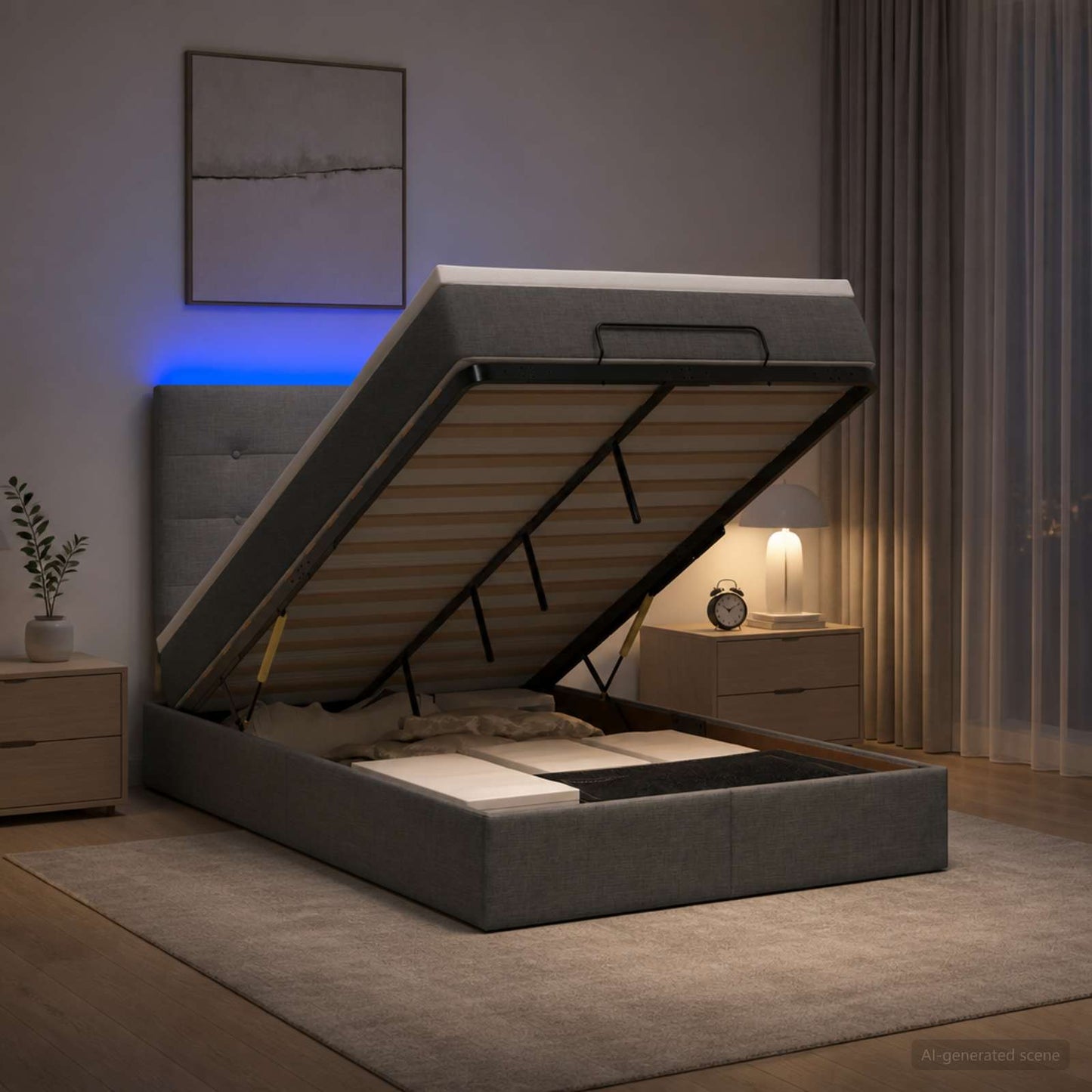 vidaXL Κρεβάτι Ottoman με Στρώμα και LED Σκούρο Γκρι 120 x 200 cm