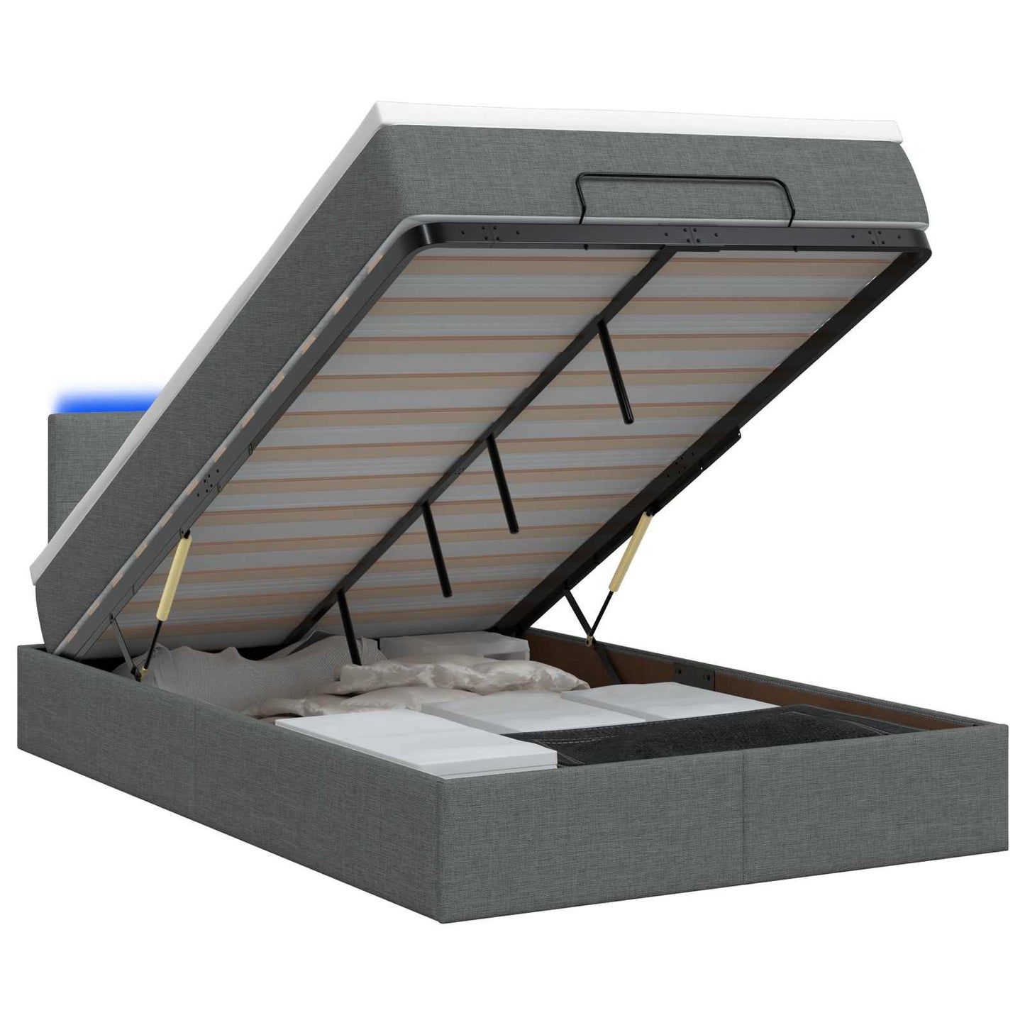 vidaXL Κρεβάτι Ottoman με Στρώμα και LED Σκούρο Γκρι 120 x 190 cm