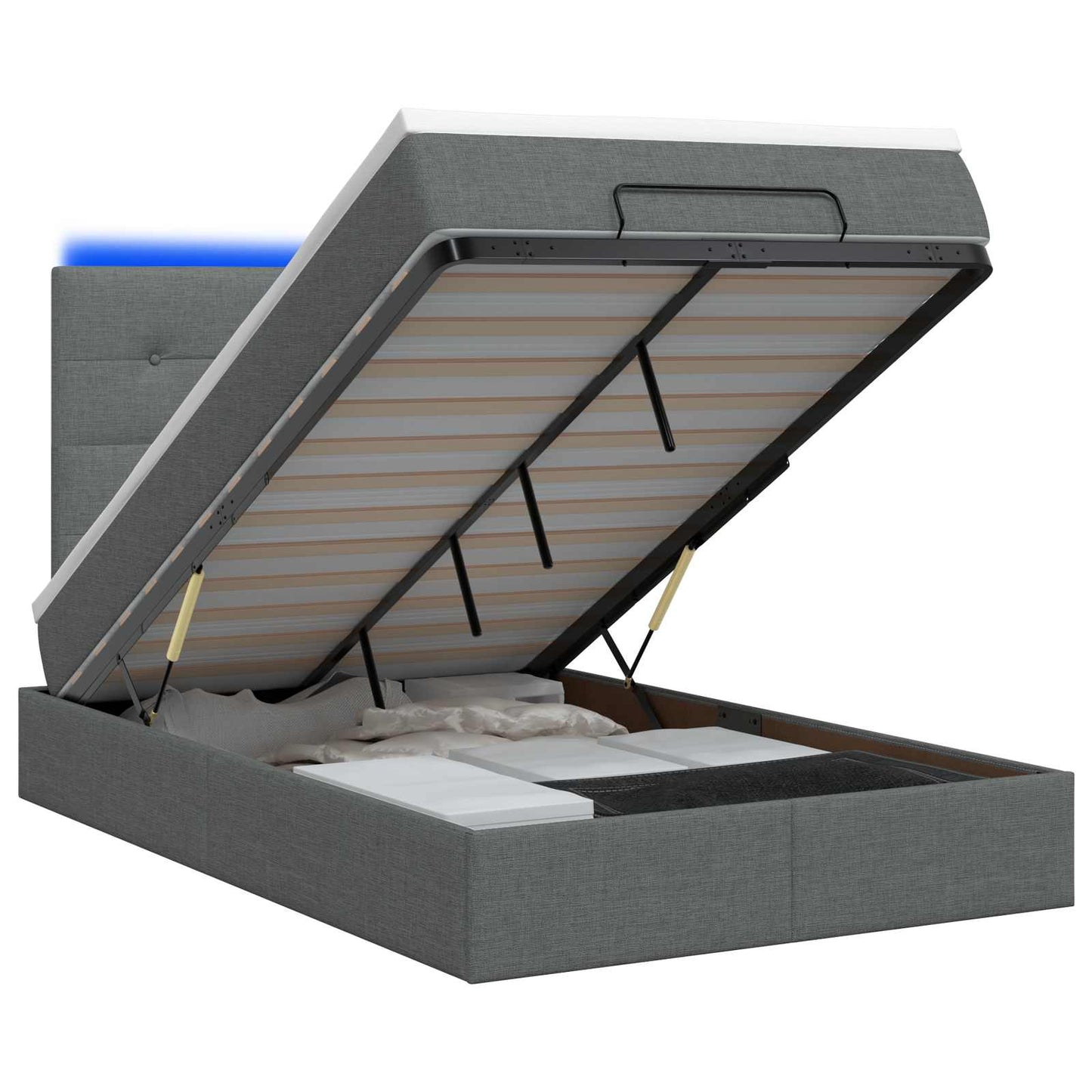 vidaXL Κρεβάτι Ottoman με Στρώμα και LED Σκούρο Γκρι 120 x 200 cm