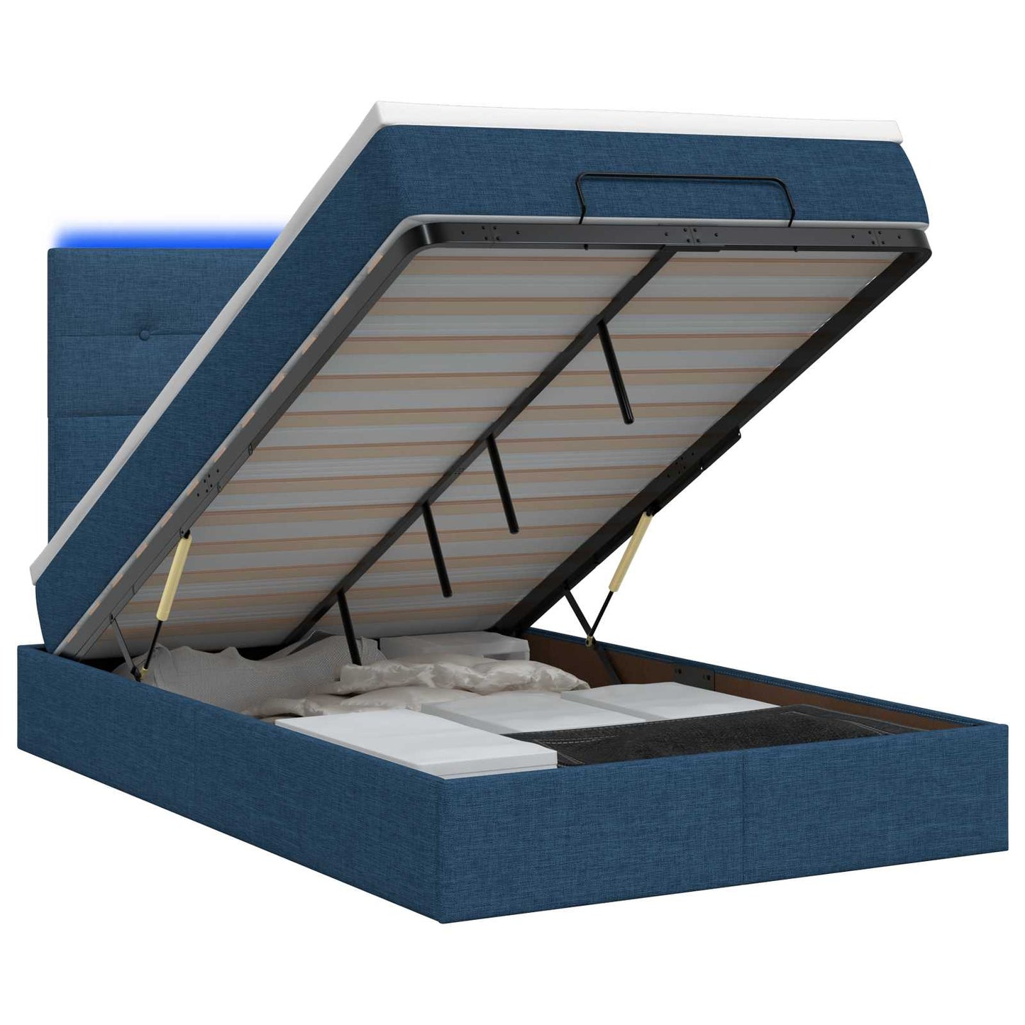 vidaXL Κρεβάτι Ottoman με Στρώμα και LED Μπλε 120 x 200 cm Ύφασμα