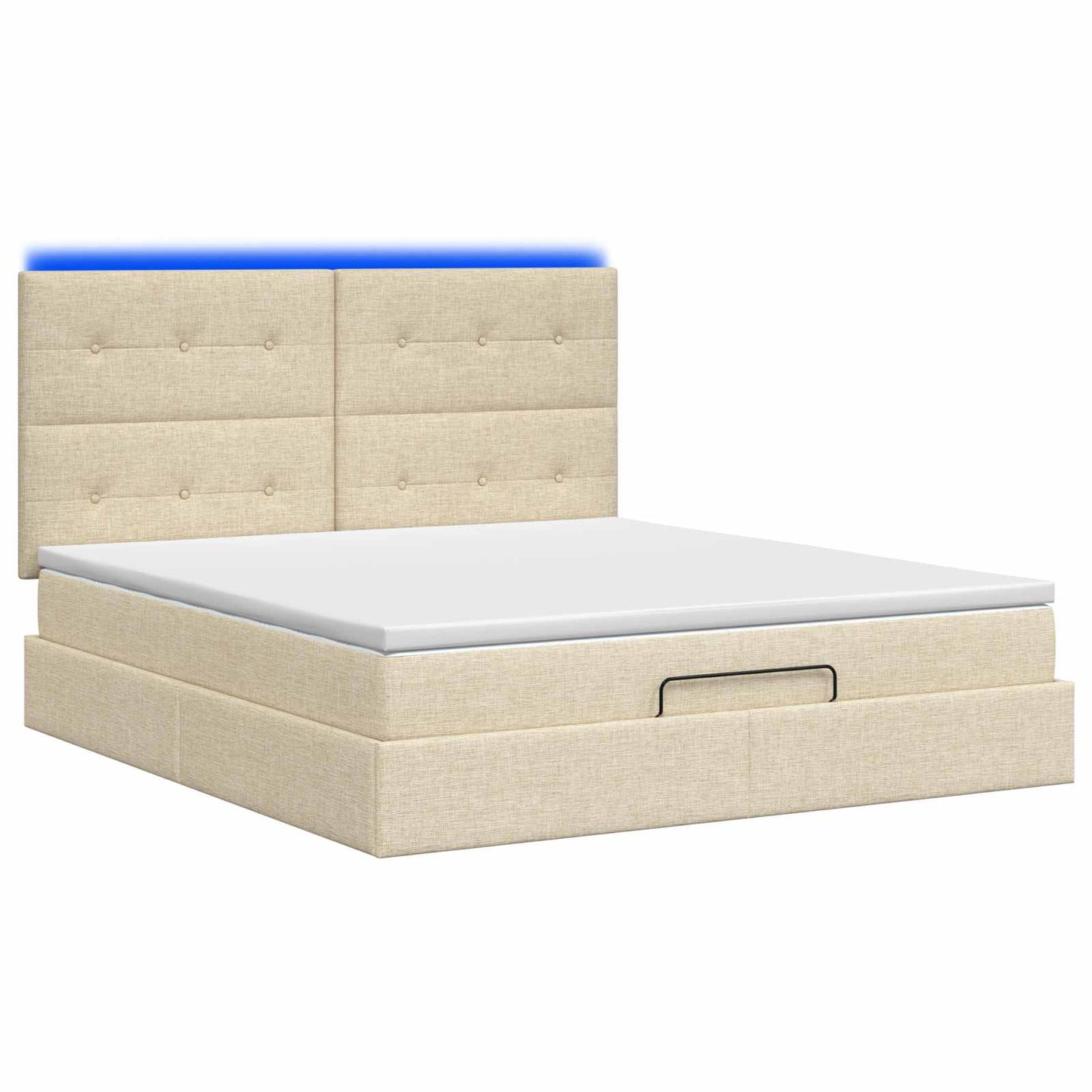 vidaXL Κρεβάτι Ottoman με Στρώμα και LED Κρεμ 140 x 190 cm Ύφασμα