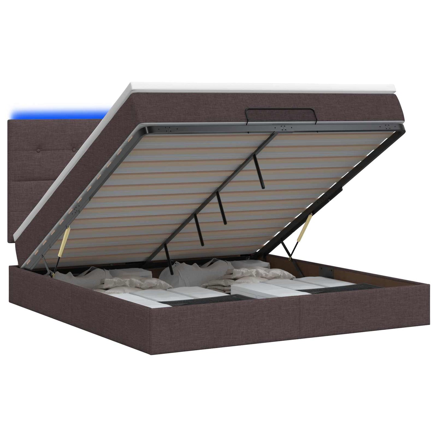 vidaXL Κρεβάτι Ottoman με Στρώμα και LED Σκούρο Καφέ 140 x 200 cm