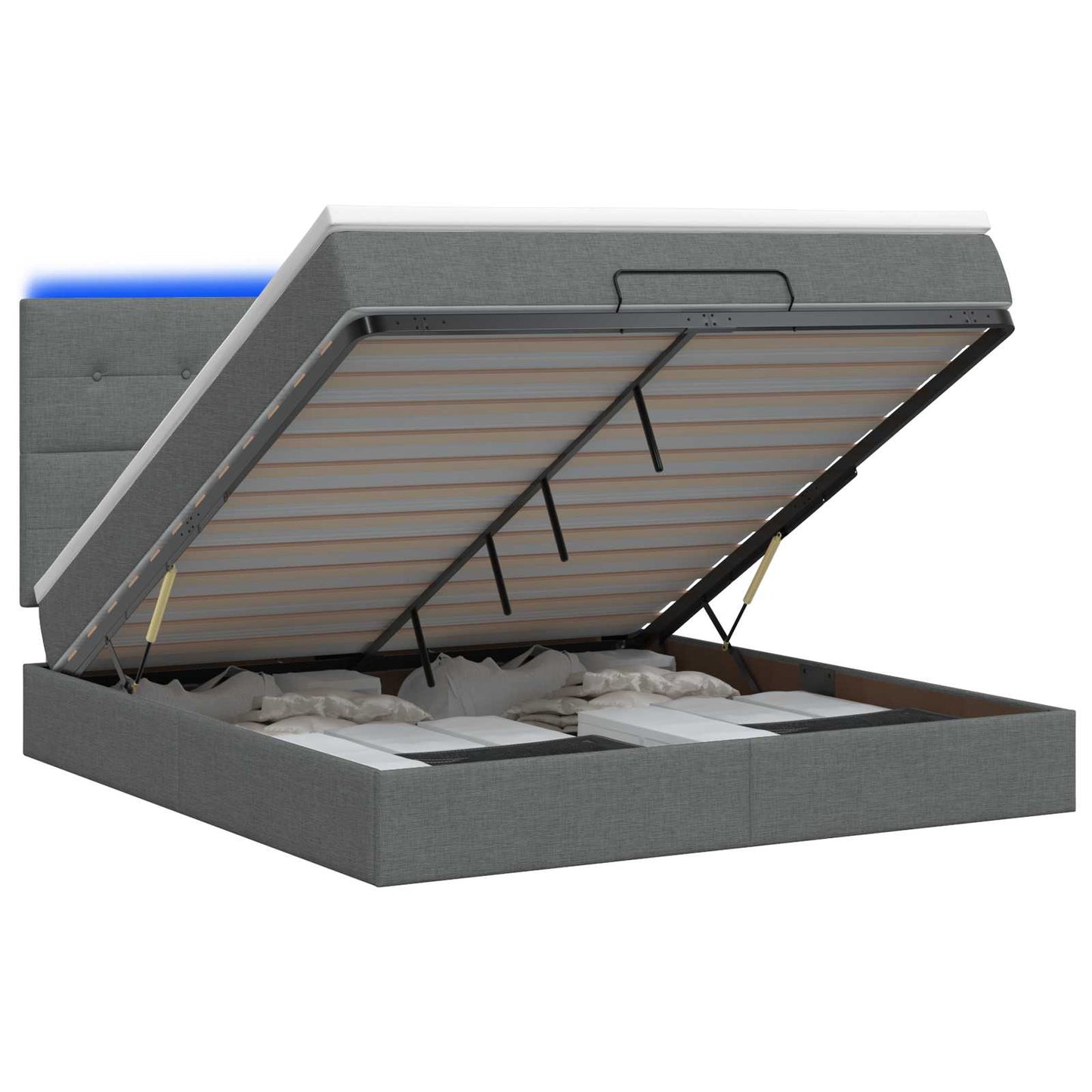 vidaXL Κρεβάτι Ottoman με Στρώμα και LED Σκούρο Γκρι 160 x 200 cm