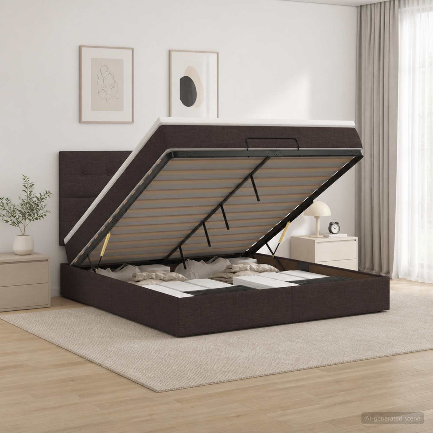 vidaXL Κρεβάτι Ottoman με στρώμα Σκούρο Καφέ 140 x 200 cm Ύφασμα