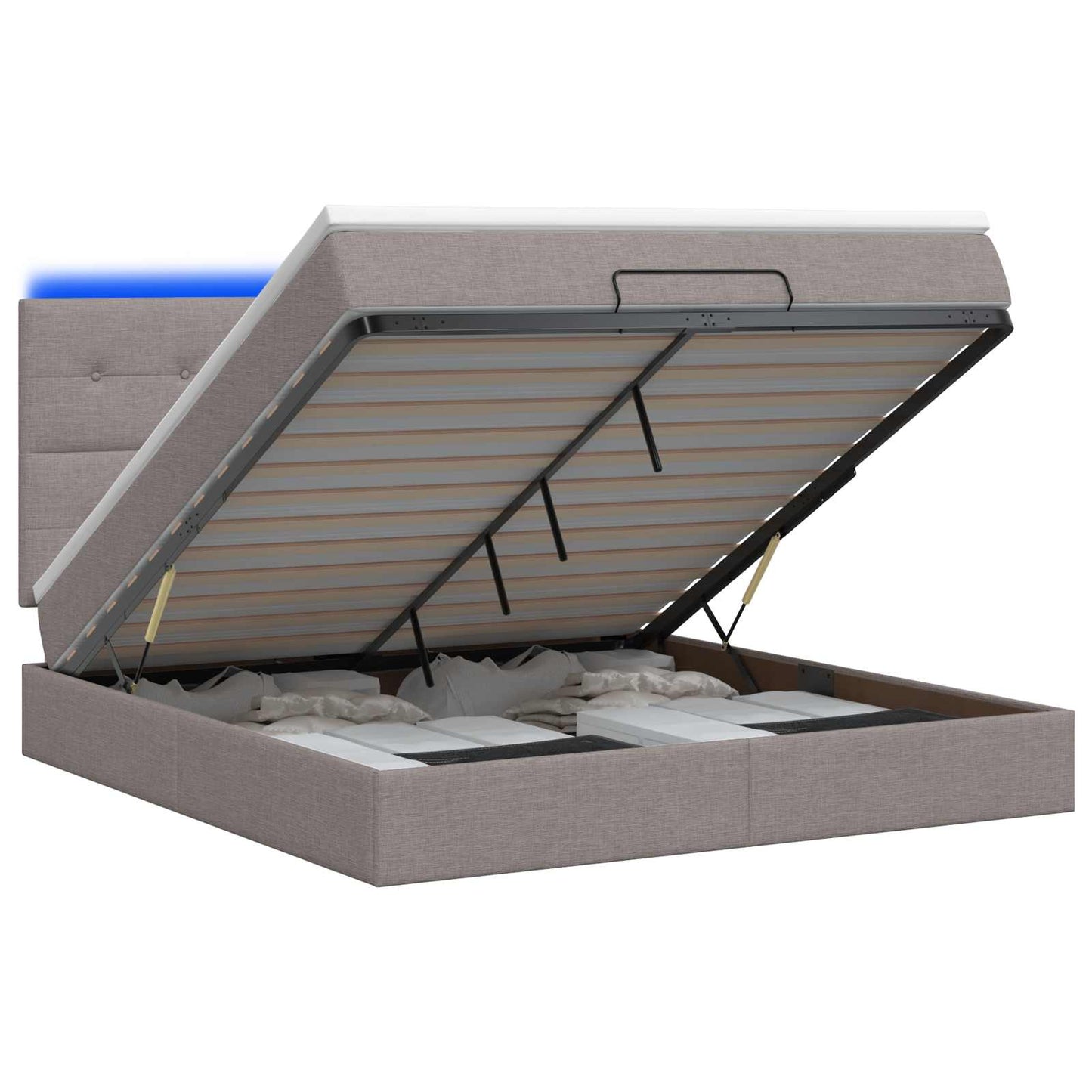vidaXL Κρεβάτι Ottoman με Στρώμα και LED Taupe 180 x 200 cm Ύφασμα