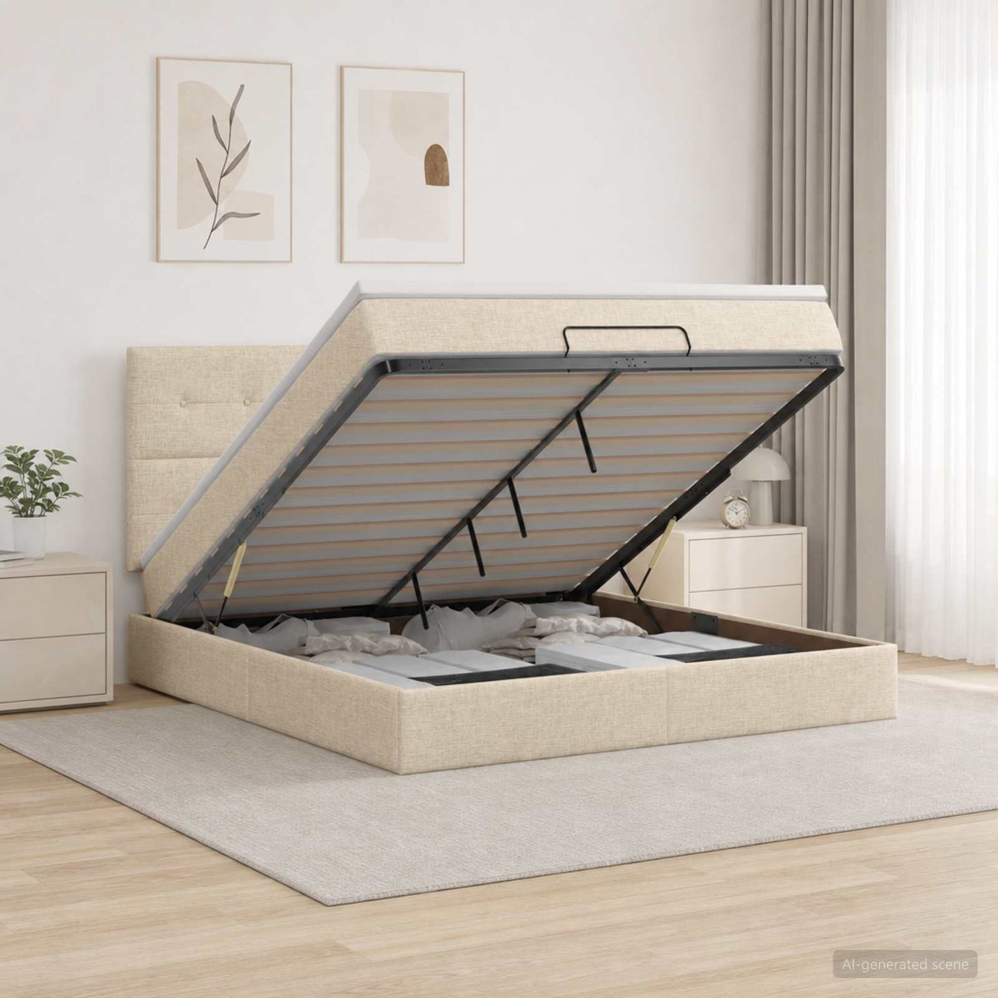 vidaXL Κρεβάτι Ottoman με στρώμα με κεφαλάρι Κρεμ 140 x 190 cm Ύφασμα