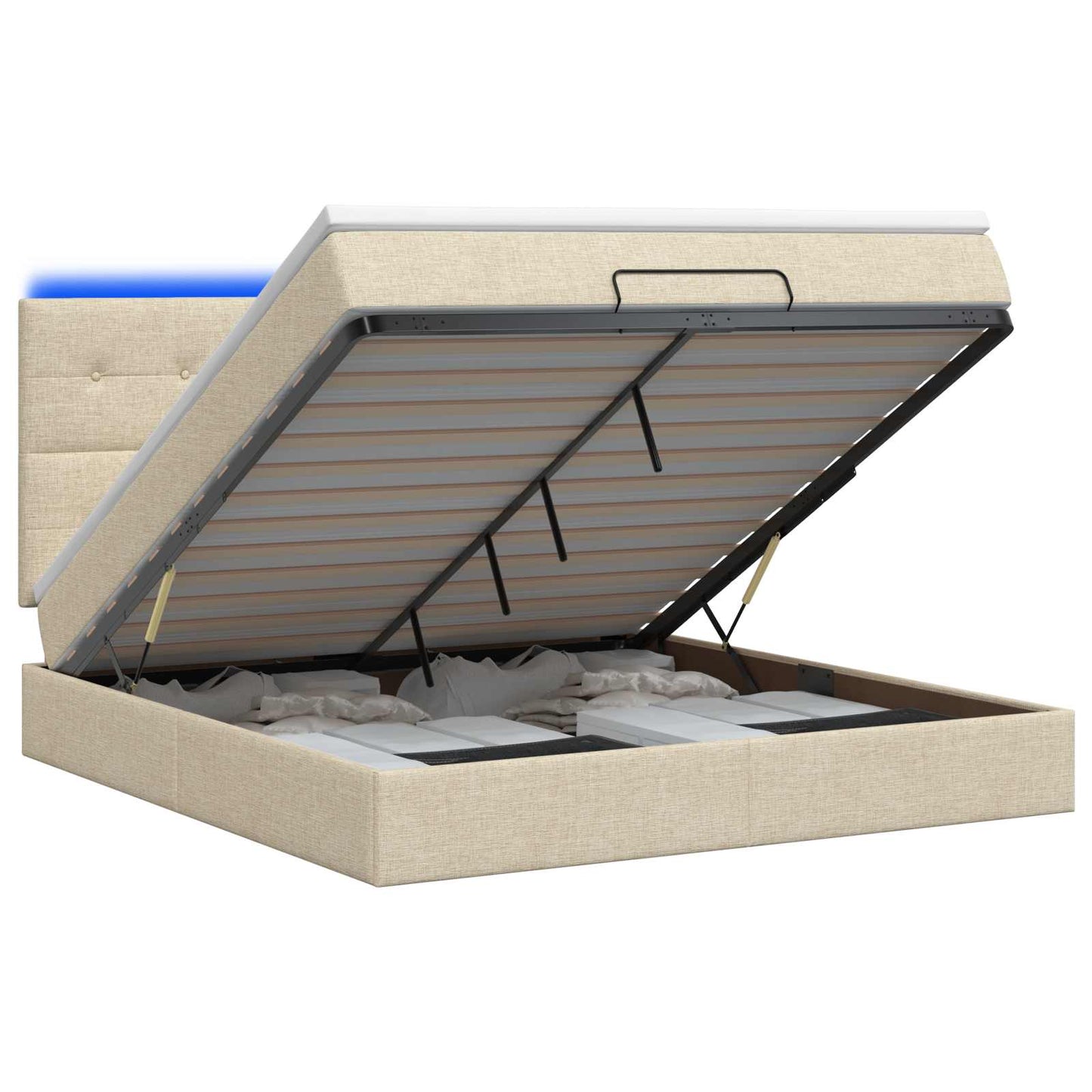 vidaXL Κρεβάτι Ottoman με Στρώμα και LED Κρεμ 180 x 200 cm Ύφασμα
