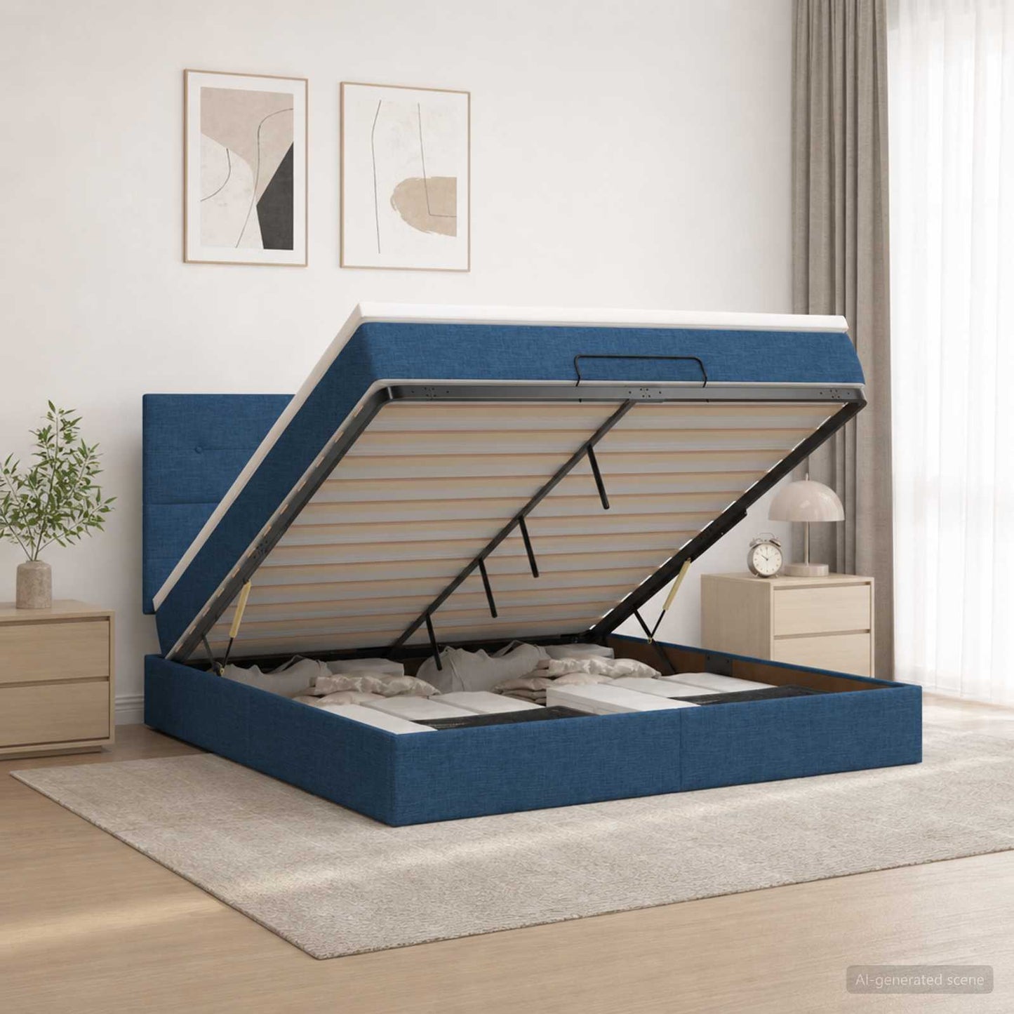vidaXL Κρεβάτι Ottoman με Στρώμα και LED Μπλε 140 x 190 cm Ύφασμα